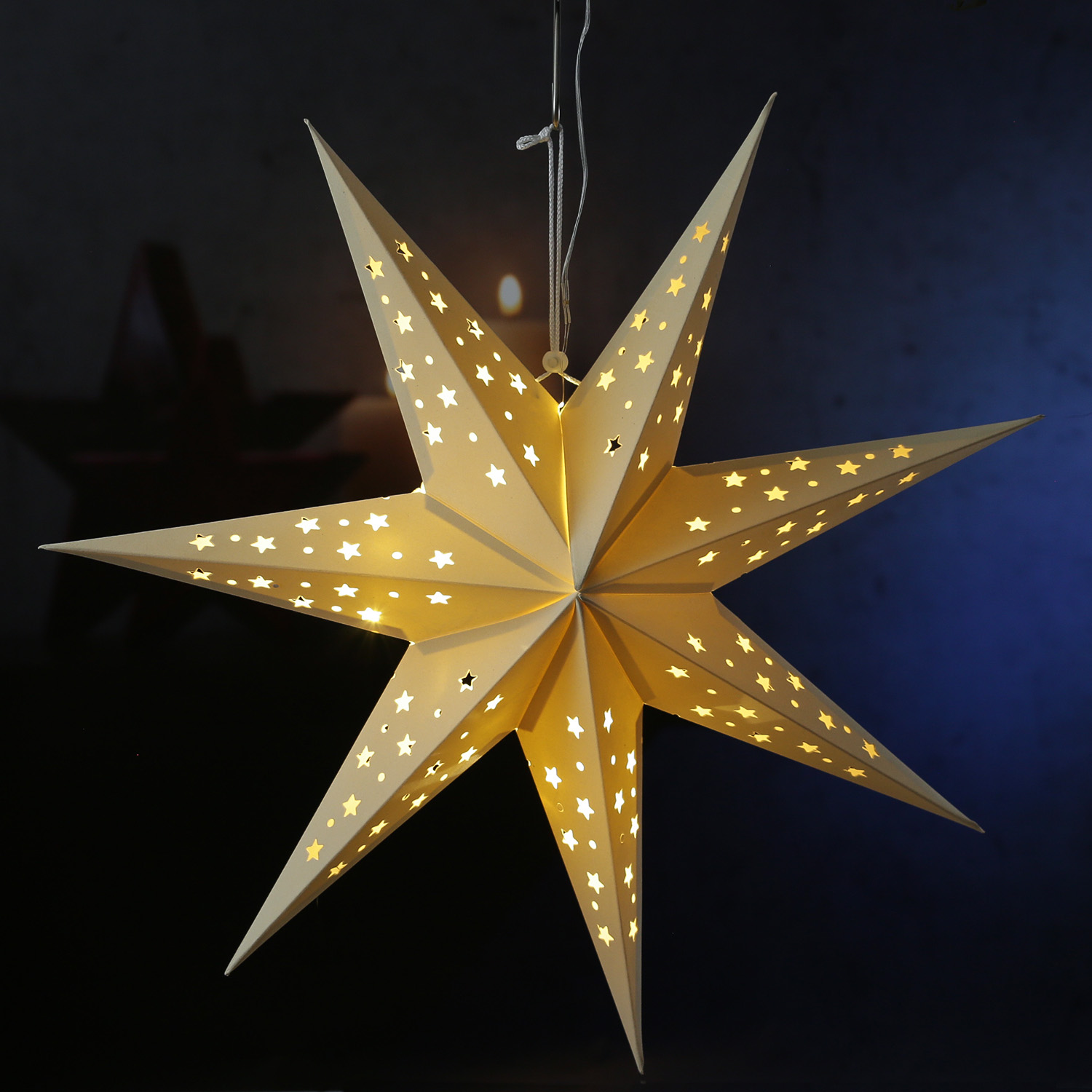 LED Papierstern mit Stoffbezug - Samtstern - 7-zackig - 10LED - D: 60cm - Batterie - Timer - weiß LED Papierstern mit Stoffbezug - Samtstern - 7-zackig - 10LED - D: 60cm - Batterie - Timer - weiß