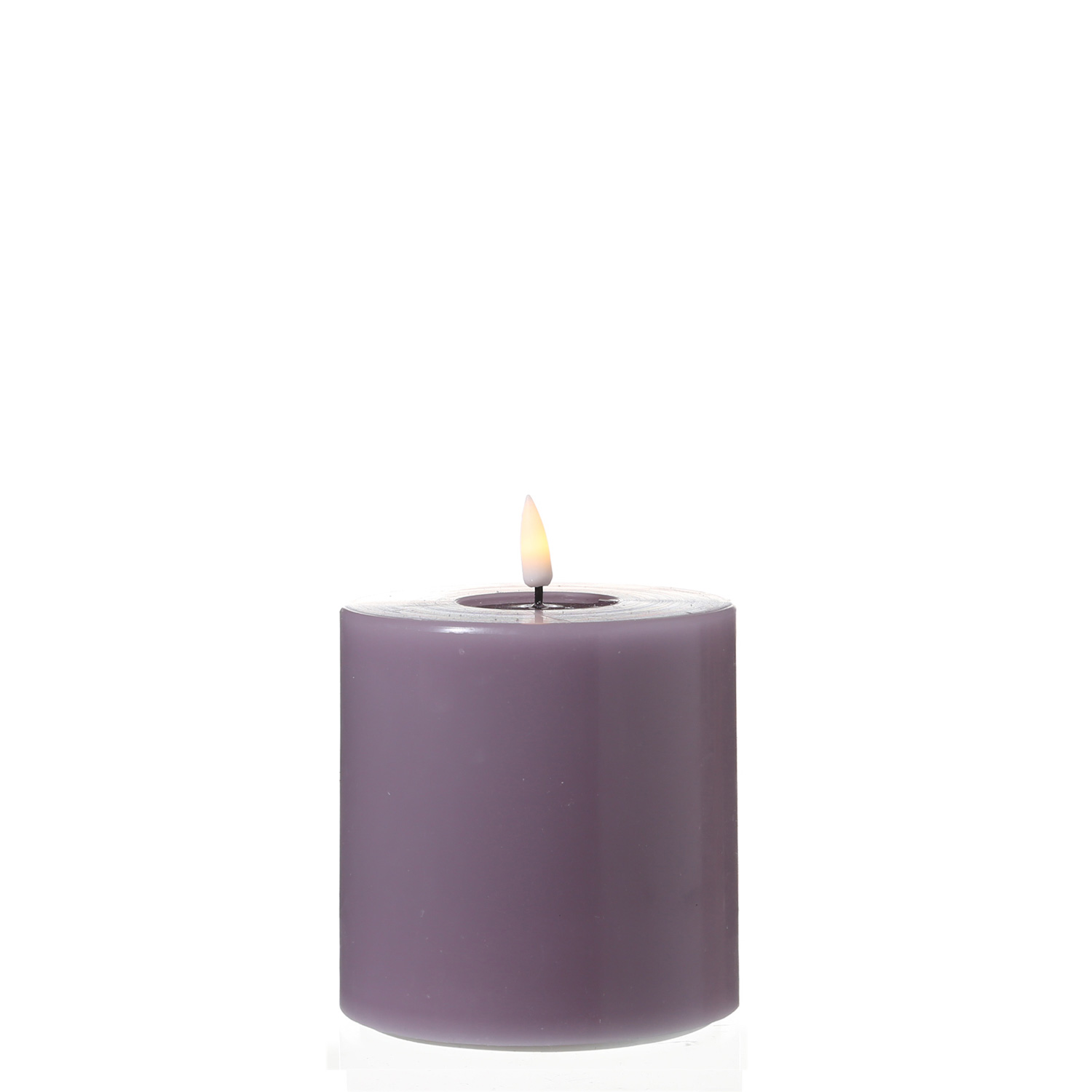 LED Stumpenkerze MIA - Echtwachs - realistische 3D Flamme - H: 10cm - D: 10cm - flieder LED Stumpenkerze MIA - Echtwachs - realistische 3D Flamme - H: 10cm - D: 10cm - flieder