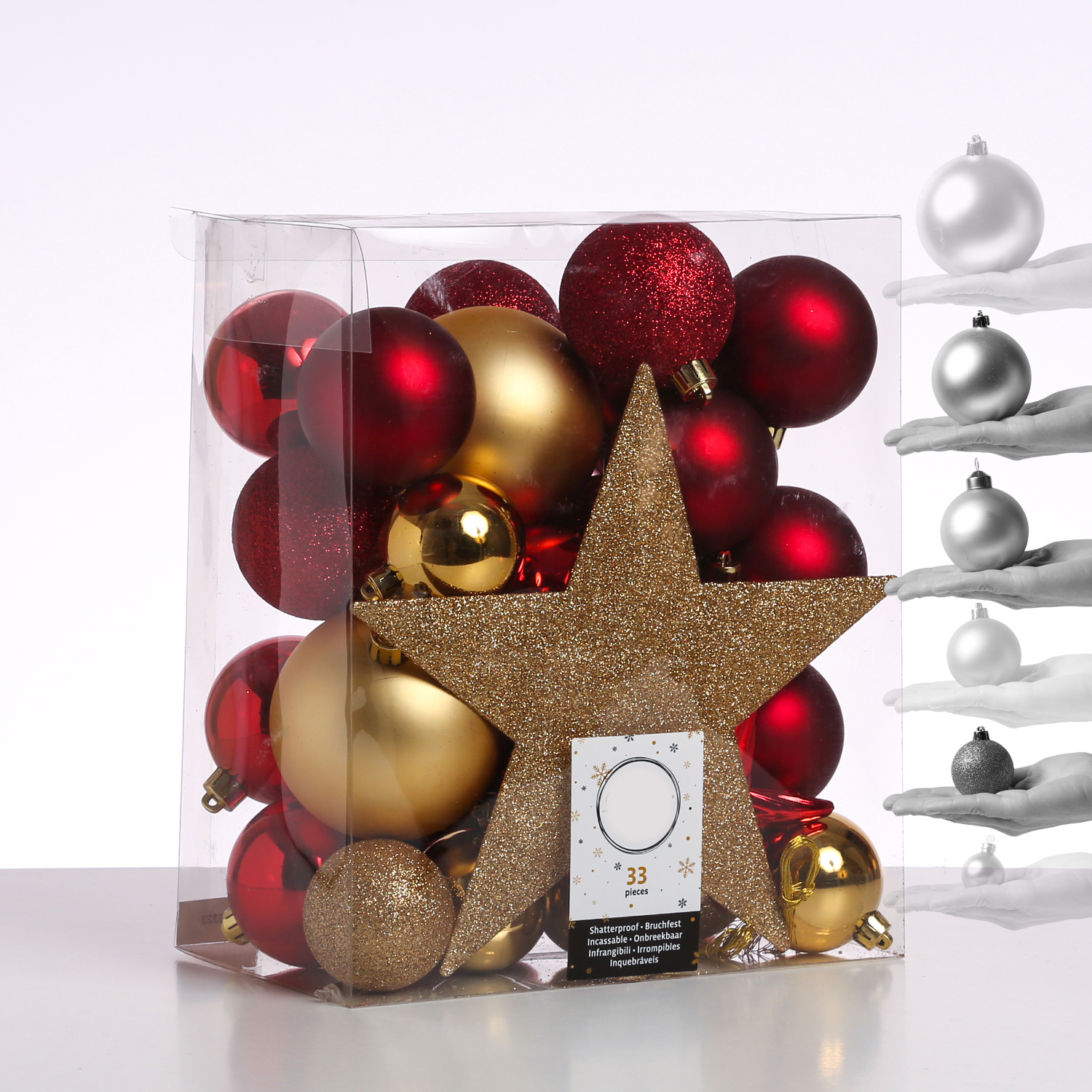 Christbaumkugel - Weihnachtsbaumkugel - bruchfest - glänzend matt glitzernd - gold, rot - 33er Set Christbaumkugel - Weihnachtsbaumkugel - bruchfest - glänzend matt glitzernd - gold, rot - 33er Set