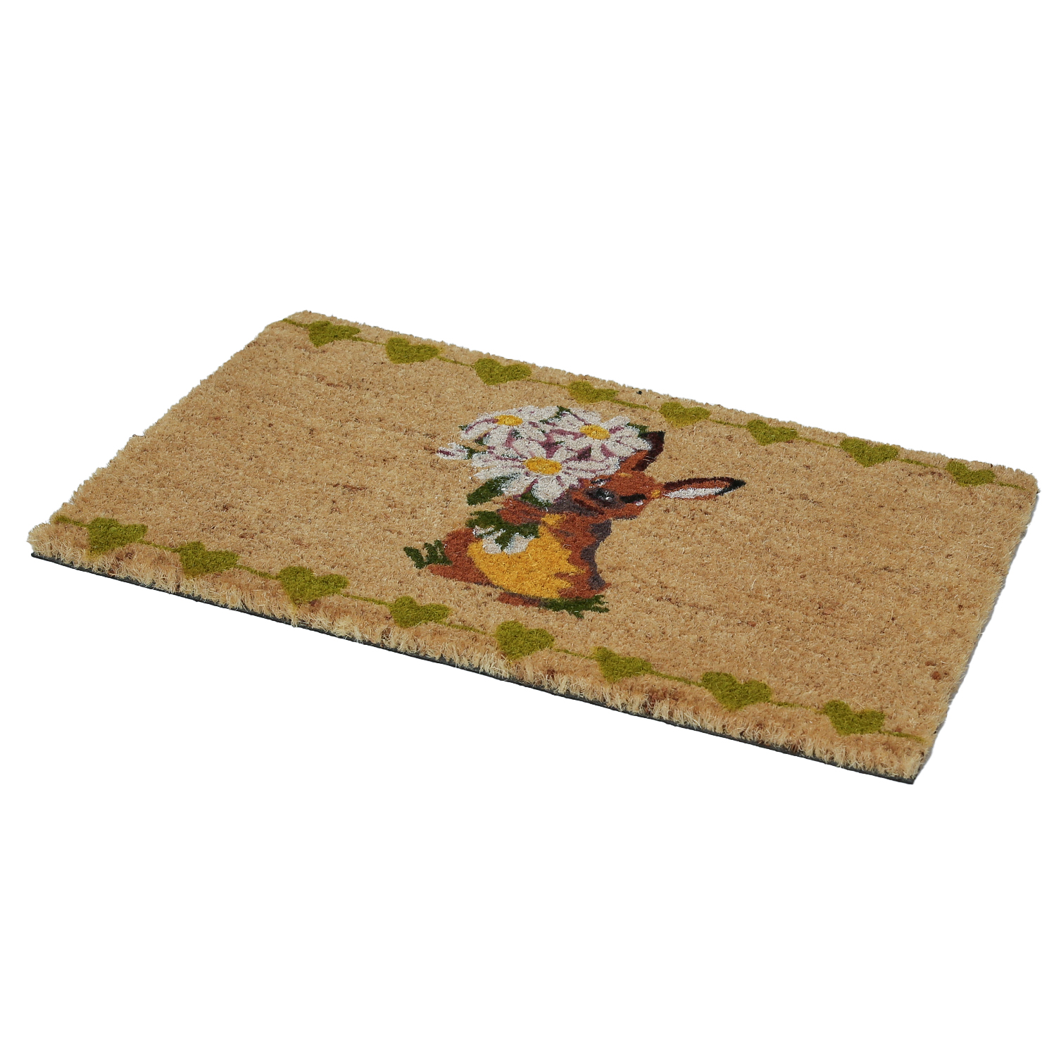 Fußmatte Hase mit Blumenstraß - Schmutzfangmatte - Kokosfaser - L: 60cm - B: 40cm