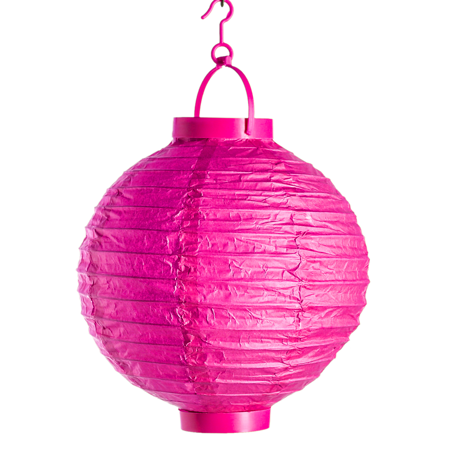 LED Solar Lampion - 1 kaltweiße LED - H: 23cm - D: 20cm - Lichtsensor - pink