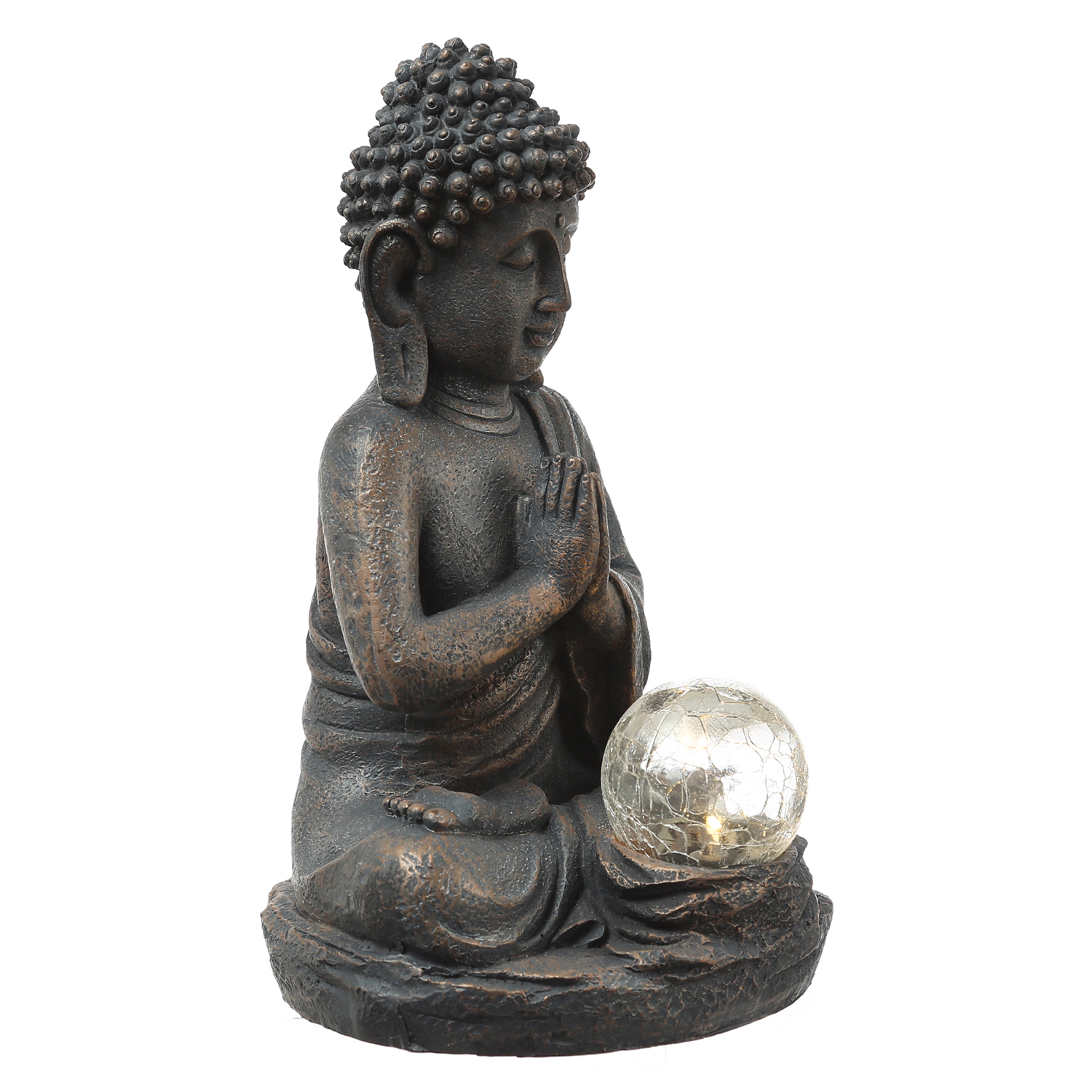 LED Solar Buddha - meditierende Buddhafigur - Polyresin - H: 27cm - Dämmerungssensor