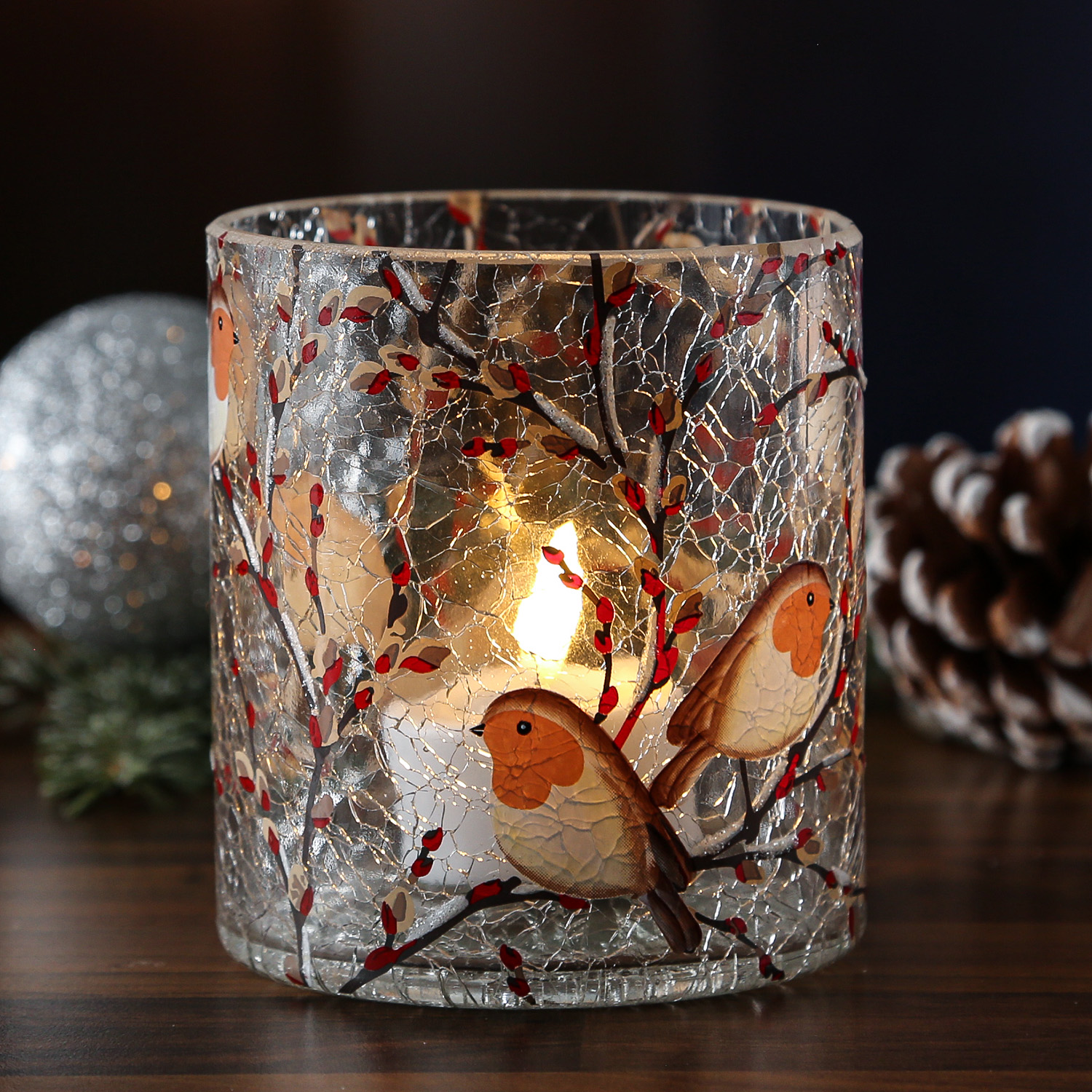 Teelichthalter ROTKEHLCHEN - Bruchglasoptik - Glas- H: 10cm - D: 9cm - transparent, bunt Teelichthalter ROTKEHLCHEN - Bruchglasoptik - Glas- H: 10cm - D: 9cm - transparent, bunt