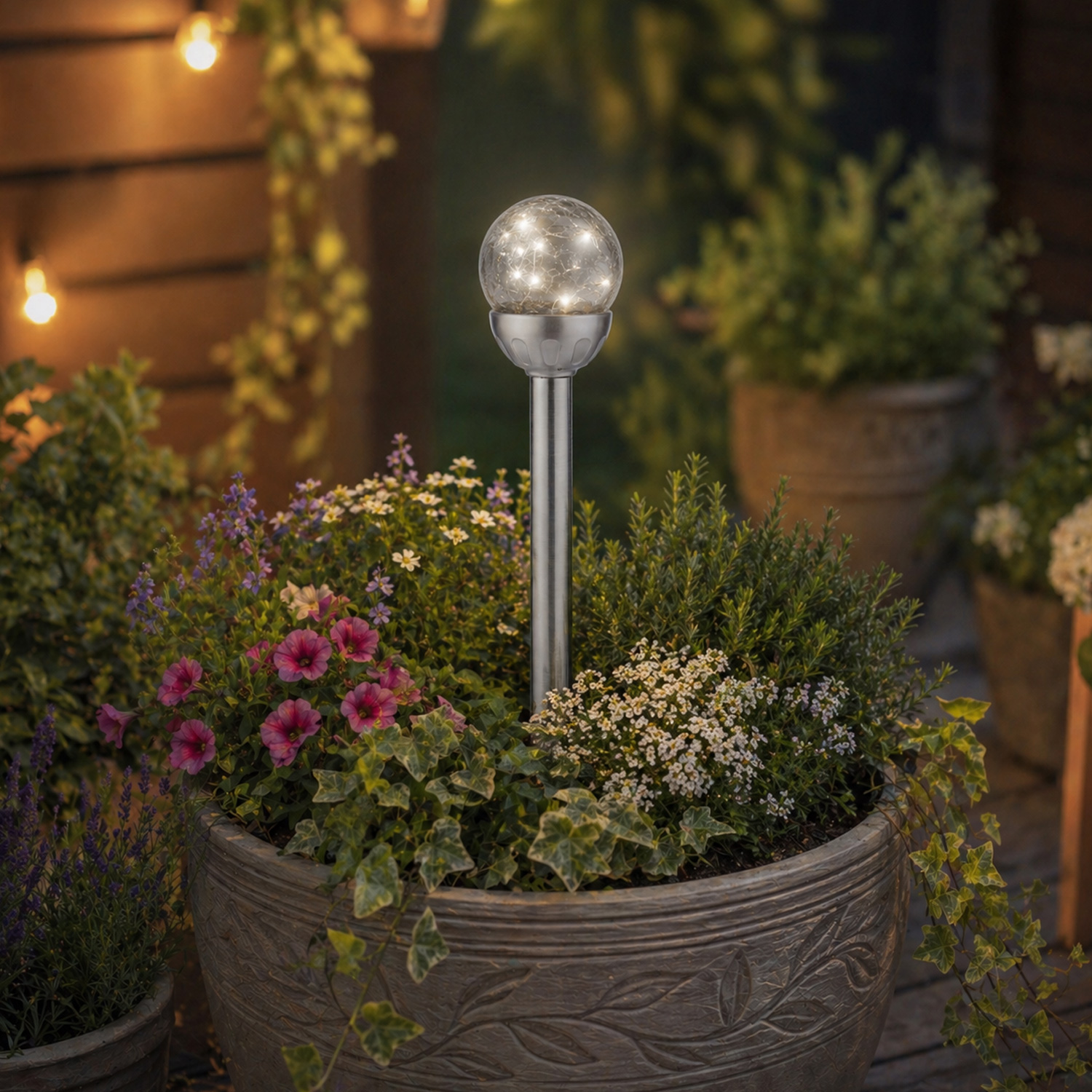 LED Solar Wegleuchte - Gartenleuchte in Bruchglas-Optik  - H: 30cm - Lichtsensor
