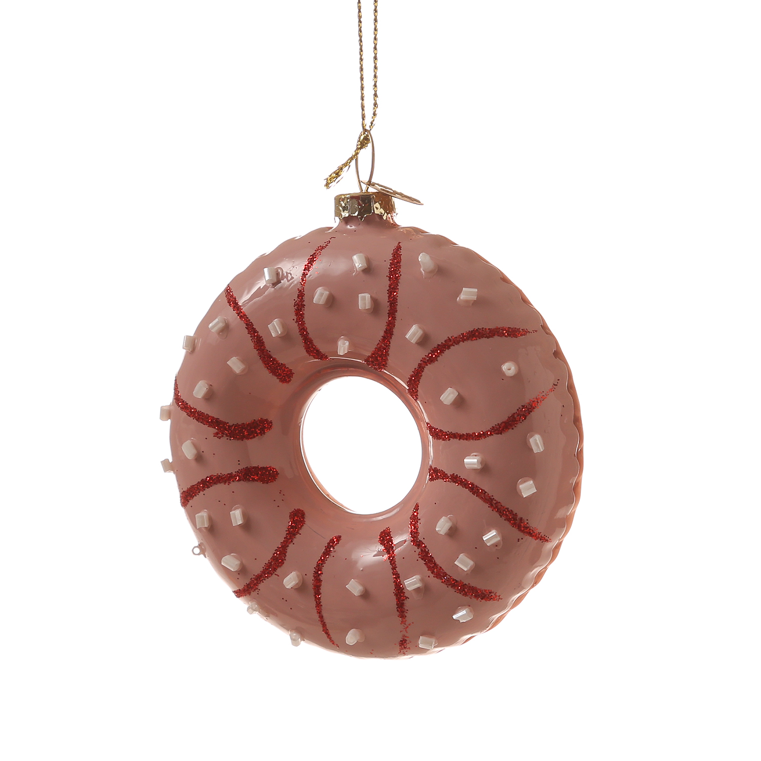 Weihnachtsbaumschmuck DONUT - Glas - inkl. Aufhänger - glänzend mit Verzierung - H: 8,5cm - rosa Weihnachtsbaumschmuck DONUT - Glas - inkl. Aufhänger - glänzend mit Verzierung - H: 8,5cm - rosa