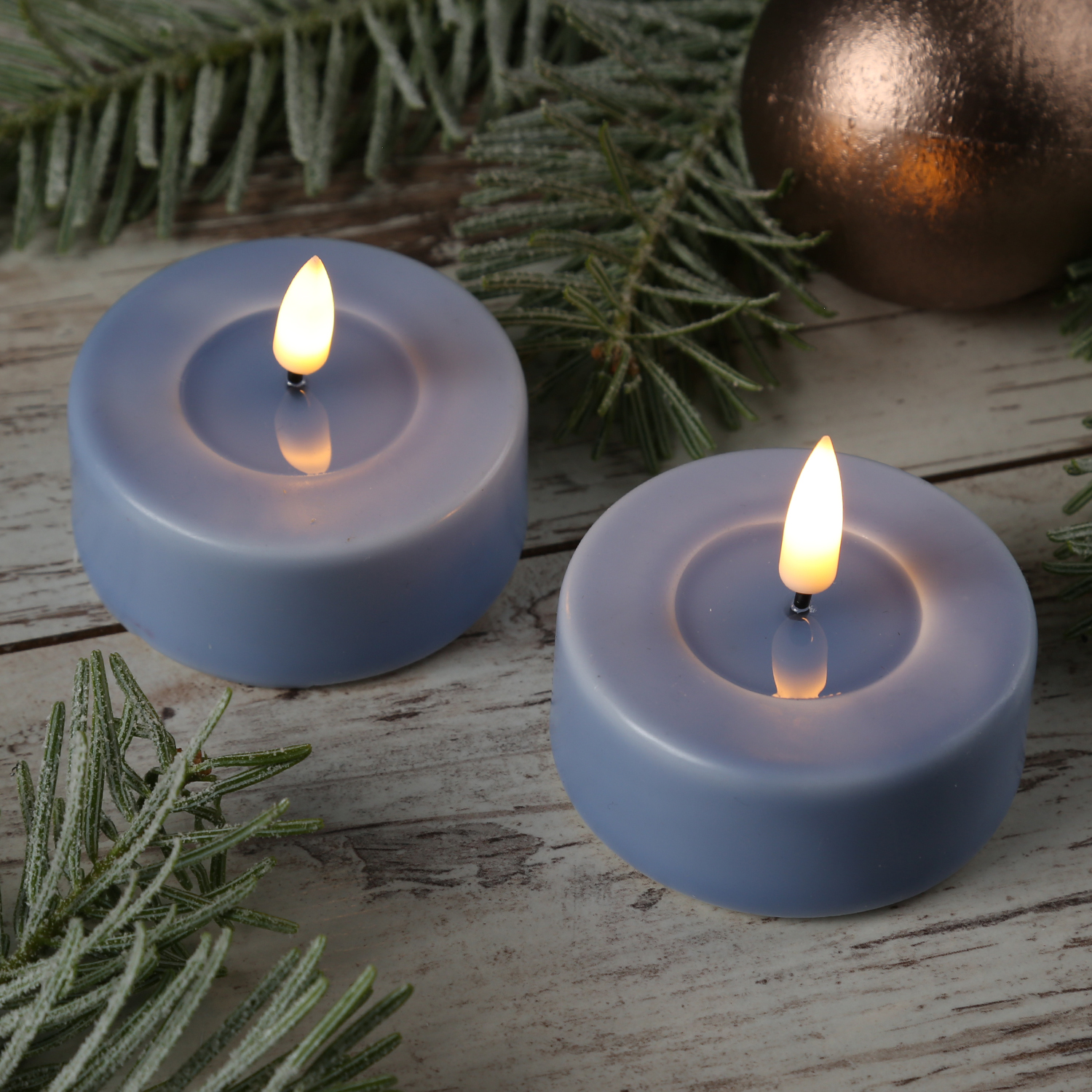 LED Teelichter MIA - Kunststoff - realistische 3D Flamme - D: 6,1cm - hellblau - 2 Stk. LED Teelichter MIA - Kunststoff - realistische 3D Flamme - D: 6,1cm - hellblau - 2 Stk.