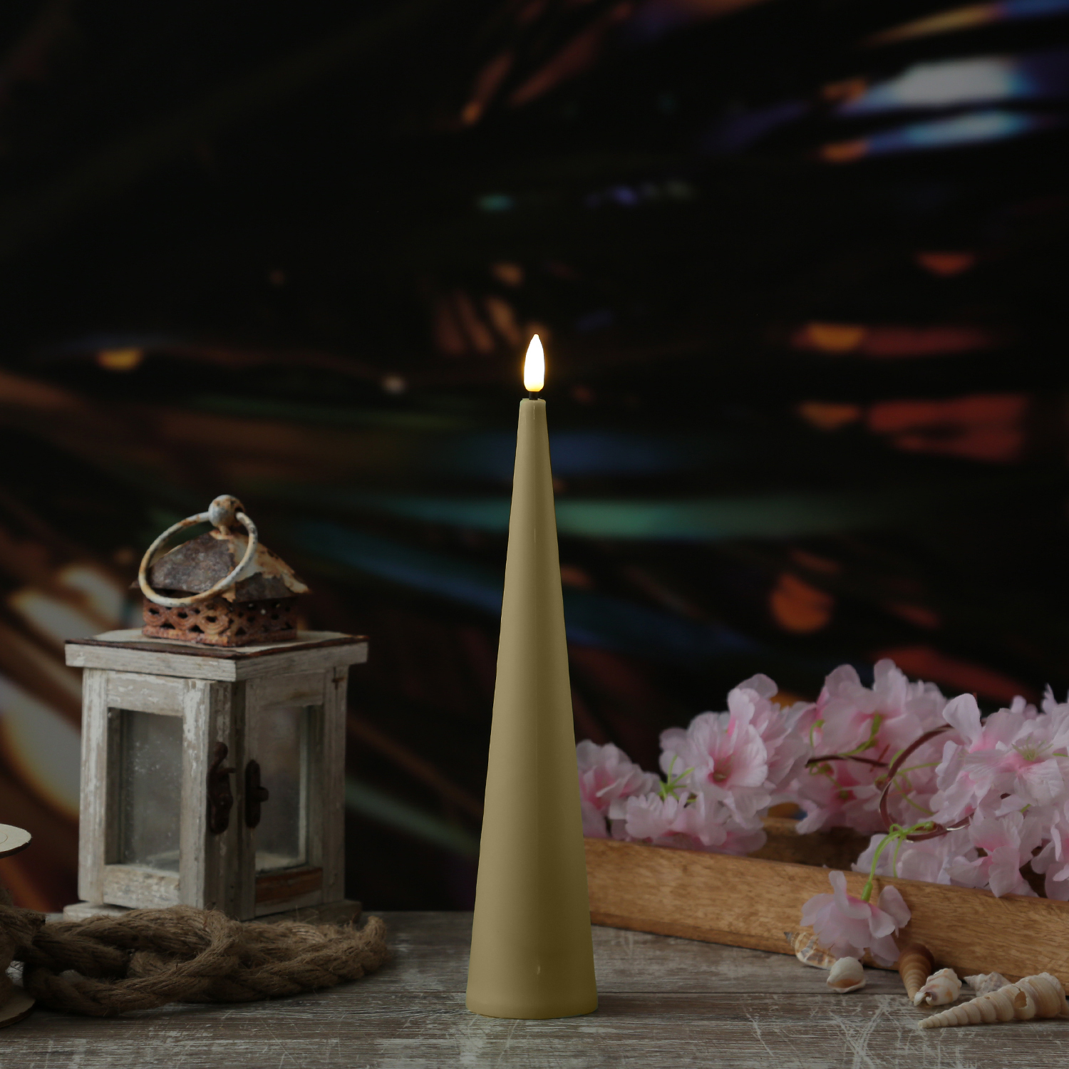 LED Kegelkerze - Kunststoff - realistische 3D Flamme - H: 25cm - Timer - für Außen - creme LED Kegelkerze - Kunststoff - realistische 3D Flamme - H: 25cm - Timer - für Außen - creme