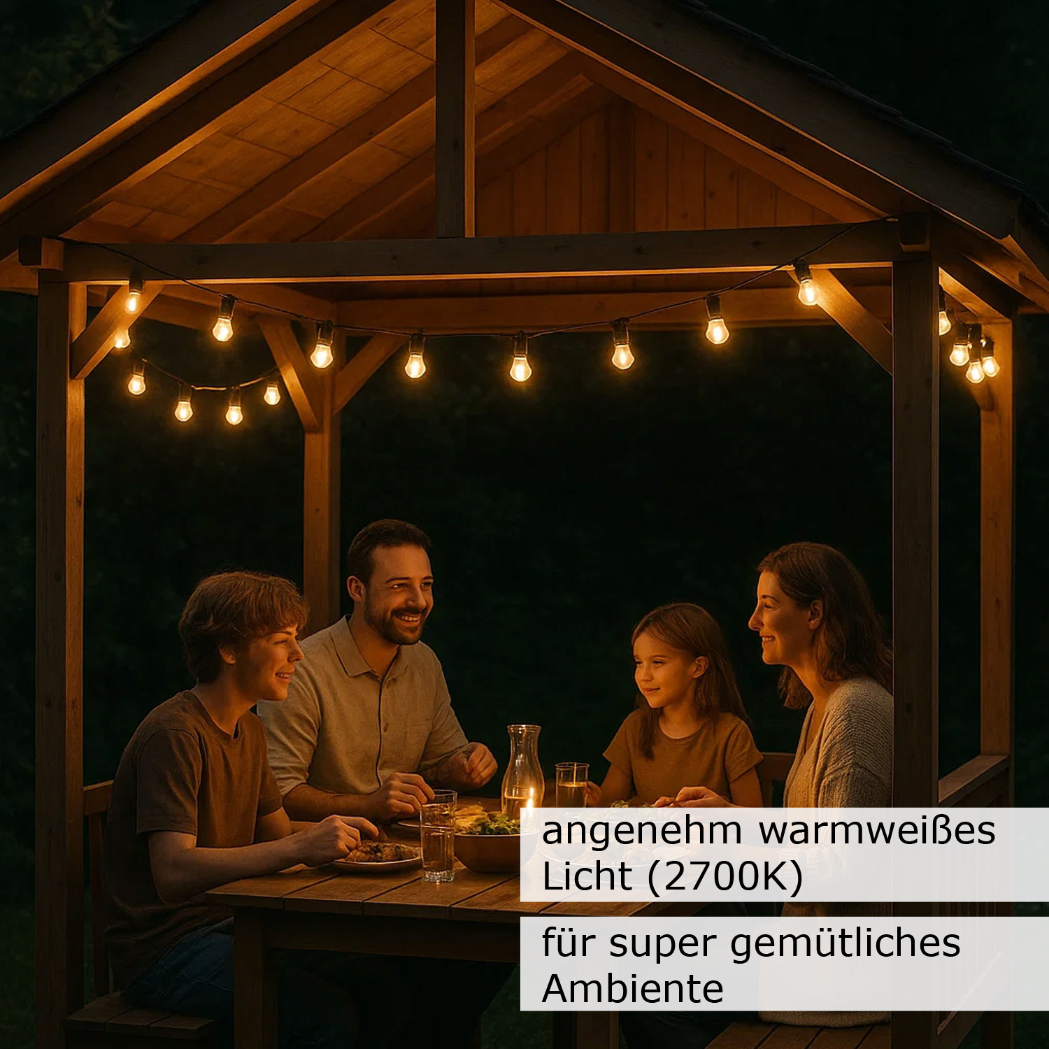 Illu-/Partylichterkette 50m - Außenlichterkette - Made in Germany - 50 x warmweiße LED Kugellampen Illu-/Partylichterkette 50m - Außenlichterkette - Made in Germany - 50 x warmweiße LED Kugellampen