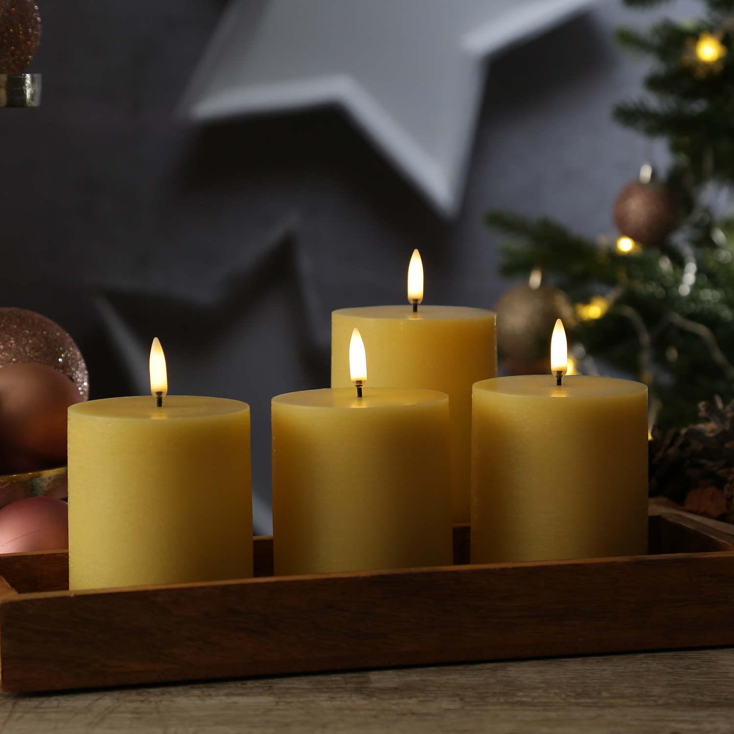LED Kerzenset PIA - Rustik-Optik - H: 10cm - inkl. Batterien und Fernbedienung - gelb - 4er Set LED Kerzenset PIA - Rustik-Optik - H: 10cm - inkl. Batterien und Fernbedienung - gelb - 4er Set