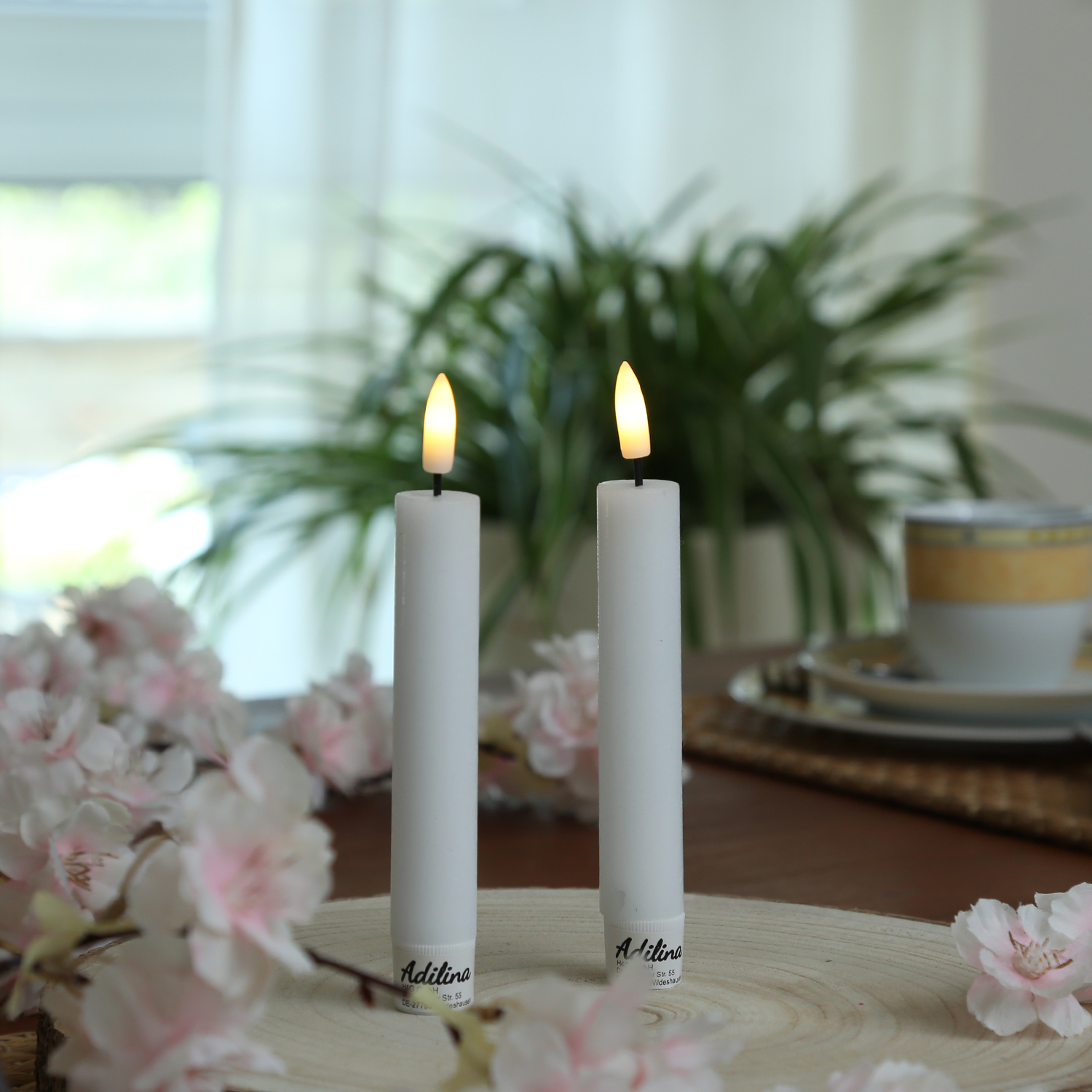 LED Stabkerzen LINA - Rustik-Optik - Echtwachs - 3D Flamme - H: 16cm - Timer - weiß - 2er Set