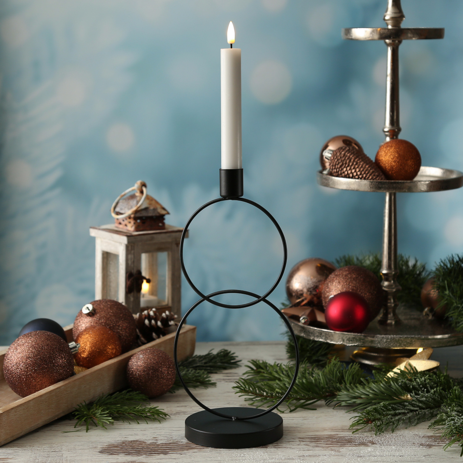 Stabkerzenhalter - Kerzenständer - 2 Ringe - Eisen - H: 29cm - schwarz Stabkerzenhalter - Kerzenständer - 2 Ringe - Eisen - H: 29cm - schwarz