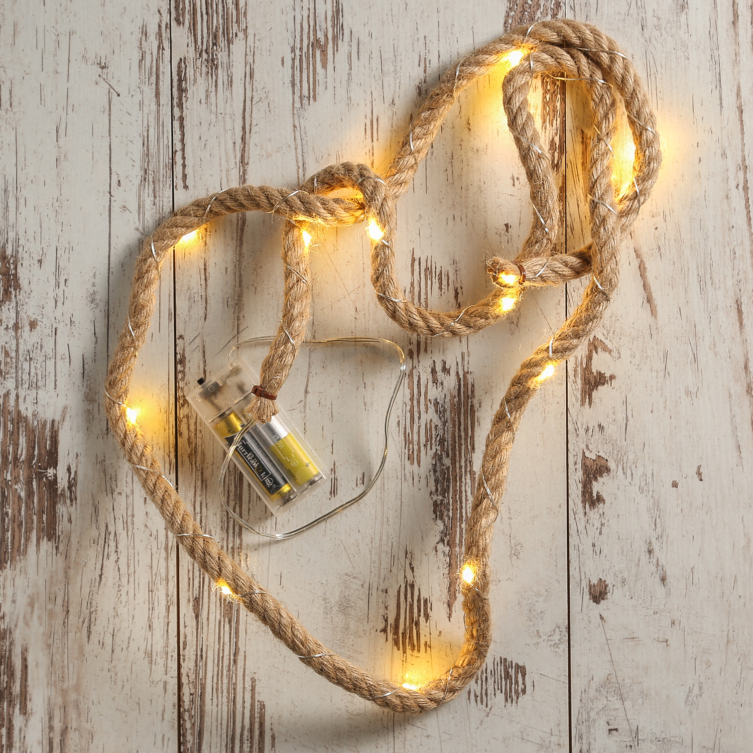 LED Lichterkette im Seil - 15 warmweiße LED auf Kupferkette - L: 1,5m - Batteriebetrieb LED Lichterkette im Seil - 15 warmweiße LED auf Kupferkette - L: 1,5m - Batteriebetrieb