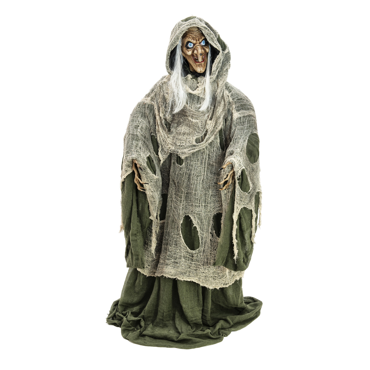 Bewegte böse Hexe, Halloween-Figur, grün, 145x70x66cm - Bewegung, Licht und Geräusche - Sensor