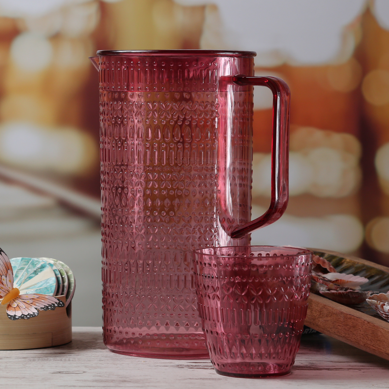 Trinkglas - Becher - lebensmittelecht - Kunststoff - 345ml - mit Muster - pink