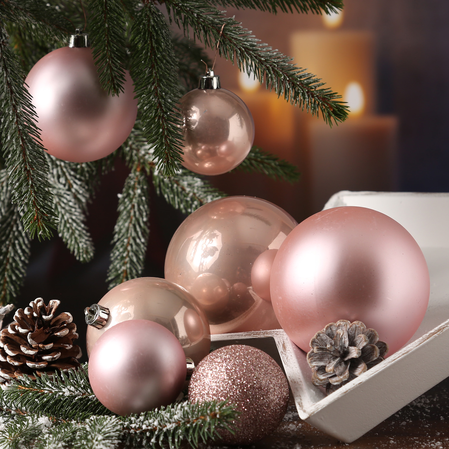 Christbaumkugel - Weihnachtsbaumkugel - bruchfest - glänzend matt glitzernd - puderrosa - 26er Set Christbaumkugel - Weihnachtsbaumkugel - bruchfest - glänzend matt glitzernd - puderrosa - 26er Set