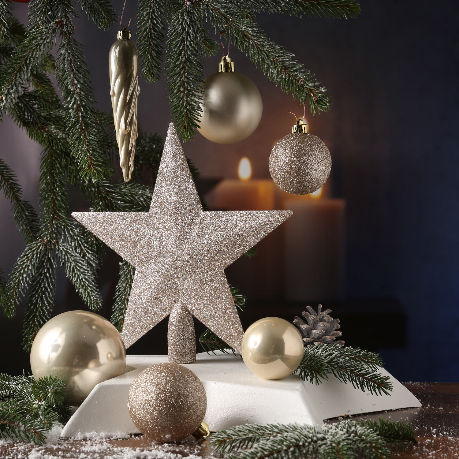 B-Ware Christbaumkugel - Weihnachtsbaumkugel - bruchfest - glänzend matt glitzernd - champagner - 33er Set