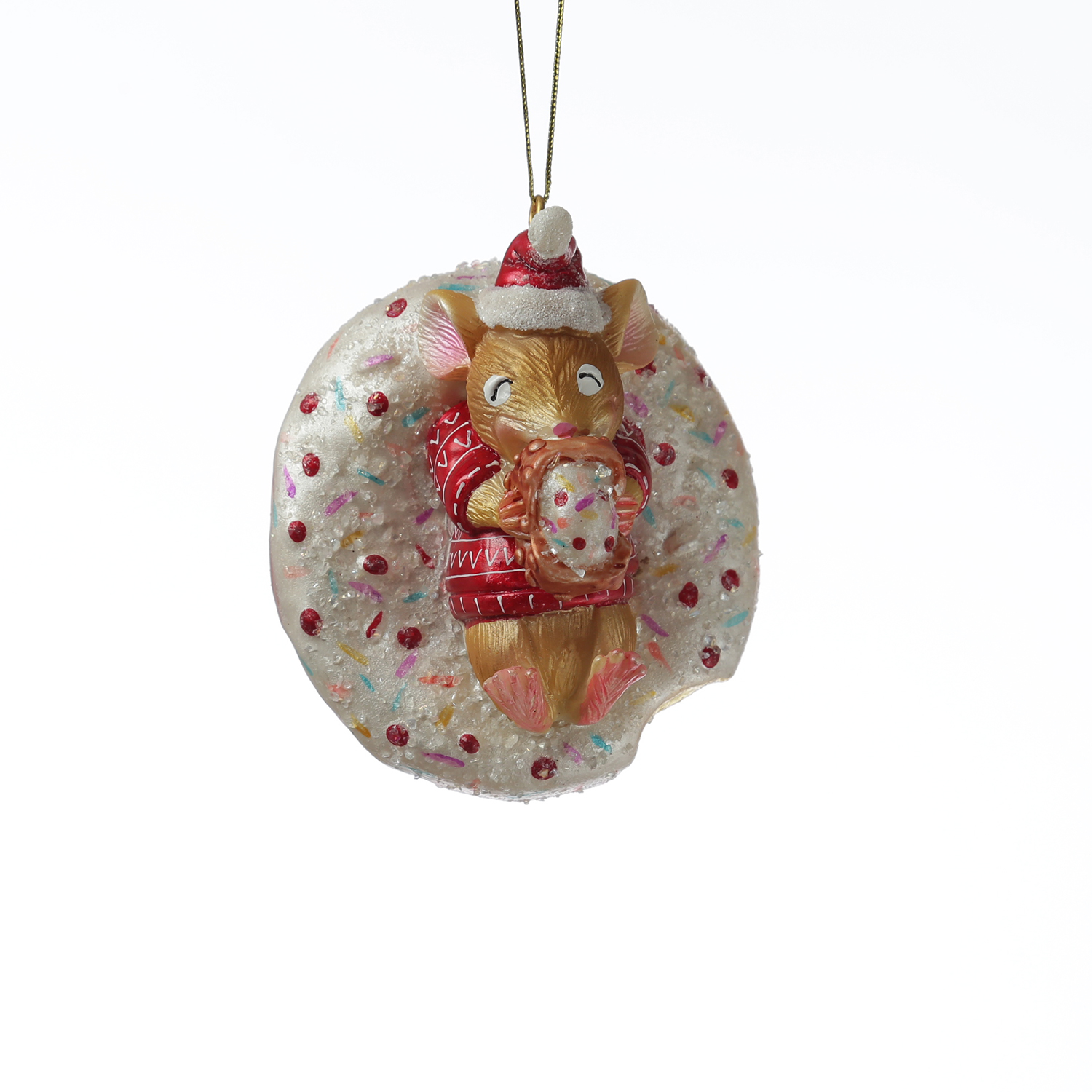 Weihnachtsbaumschmuck Mäuschen mit Donut - Christbaumschmuck - Glas - H: 10cm Weihnachtsbaumschmuck Mäuschen mit Donut - Christbaumschmuck - Glas - H: 10cm