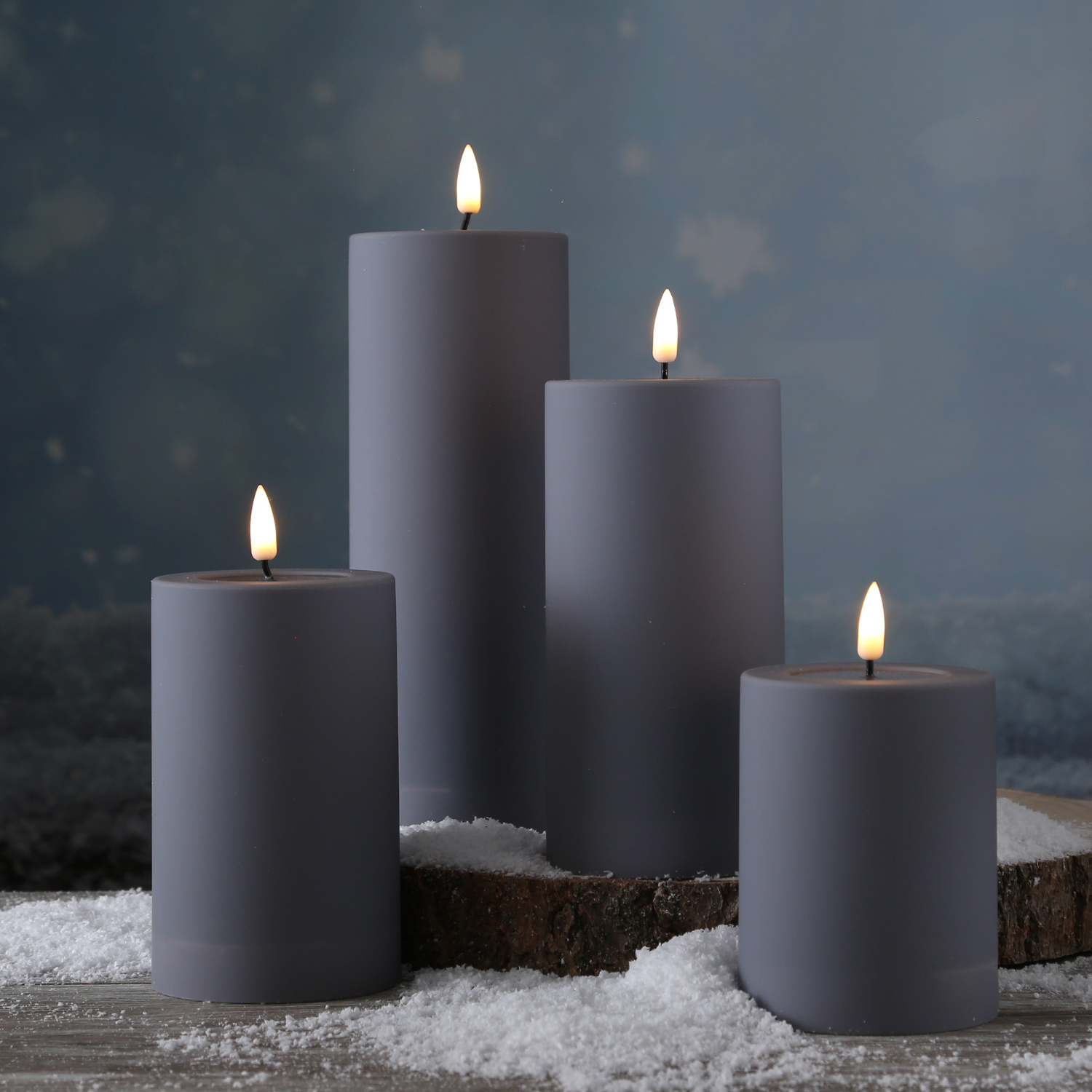 LED Stumpenkerze MIA - Kunststoff - realistische 3D Flamme - H: 12,5cm - outdoor - grau LED Stumpenkerze MIA - Kunststoff - realistische 3D Flamme - H: 12,5cm - outdoor - grau