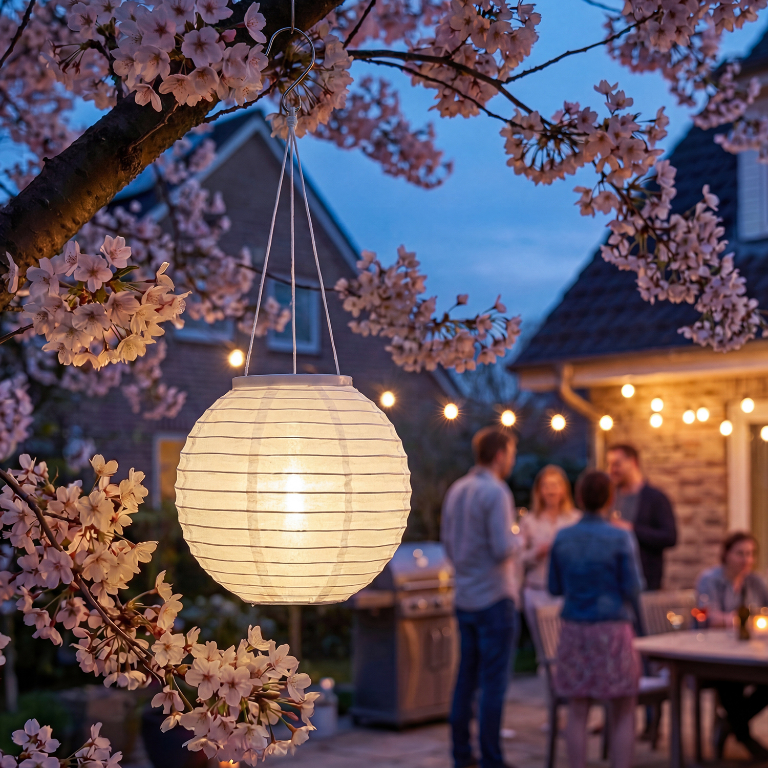 LED Solar Lampions - warmweiße LED - H: 10cm - D: 15cm - Lichtsensor - weiß - 2er Set