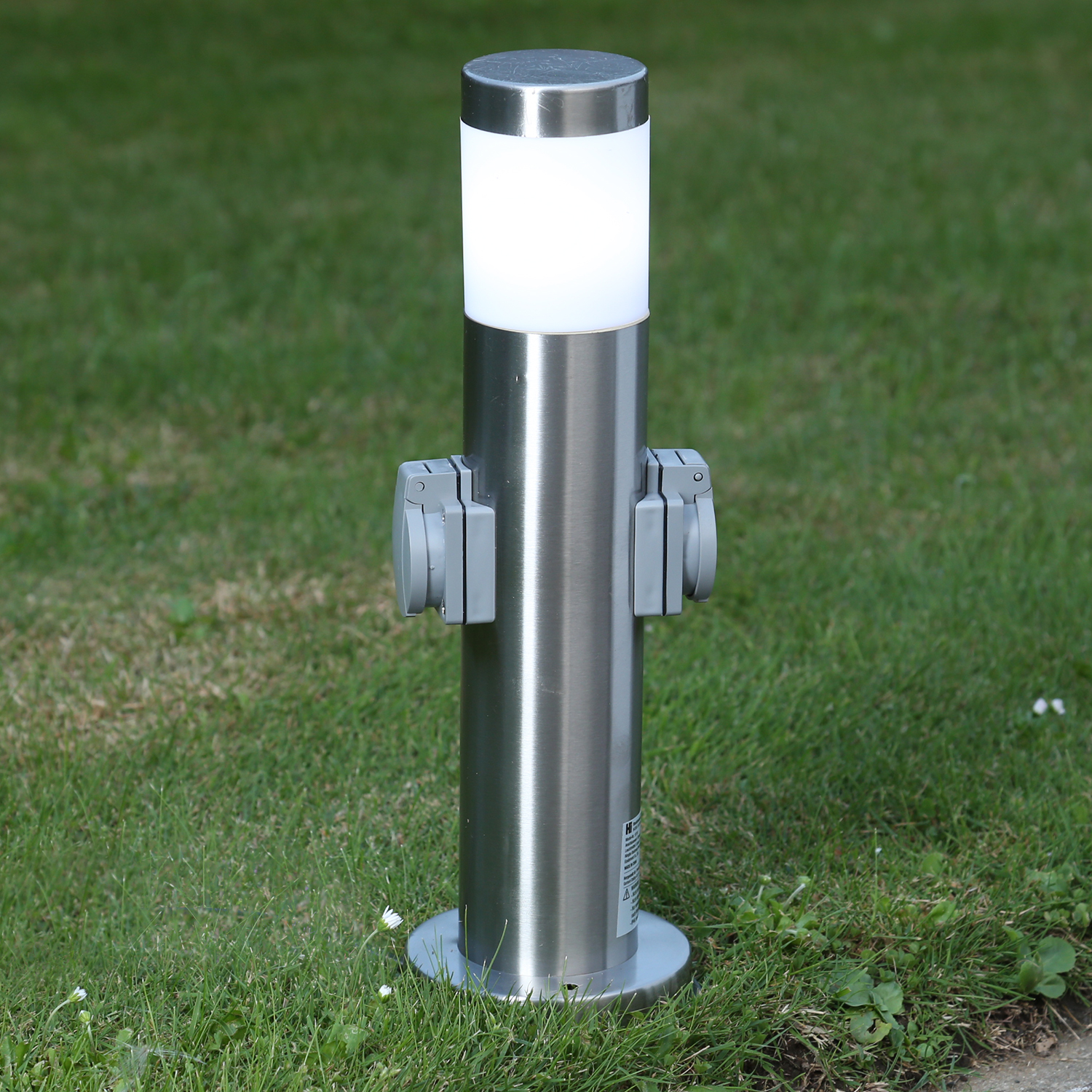 Außenleuchte - 2 Steckdosen - Edelstahl - 16A - silber Außenleuchte - 2 Steckdosen - Edelstahl - 16A - silber