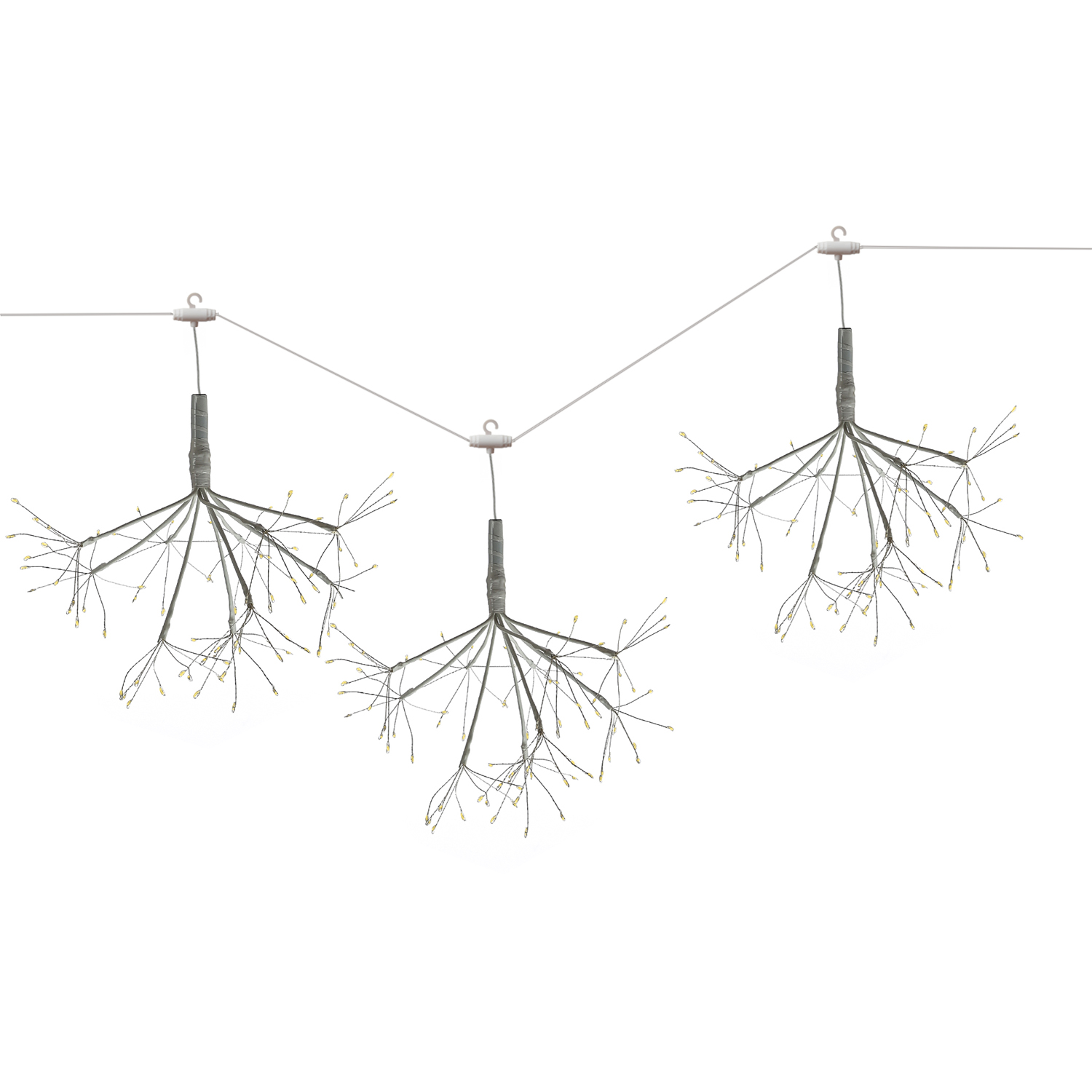 LED Feuewerk Leuchte - Polarsterne - Pusteblumen - 240LED - hängend - 8Funkt./Fernb. - 3er Set weiß