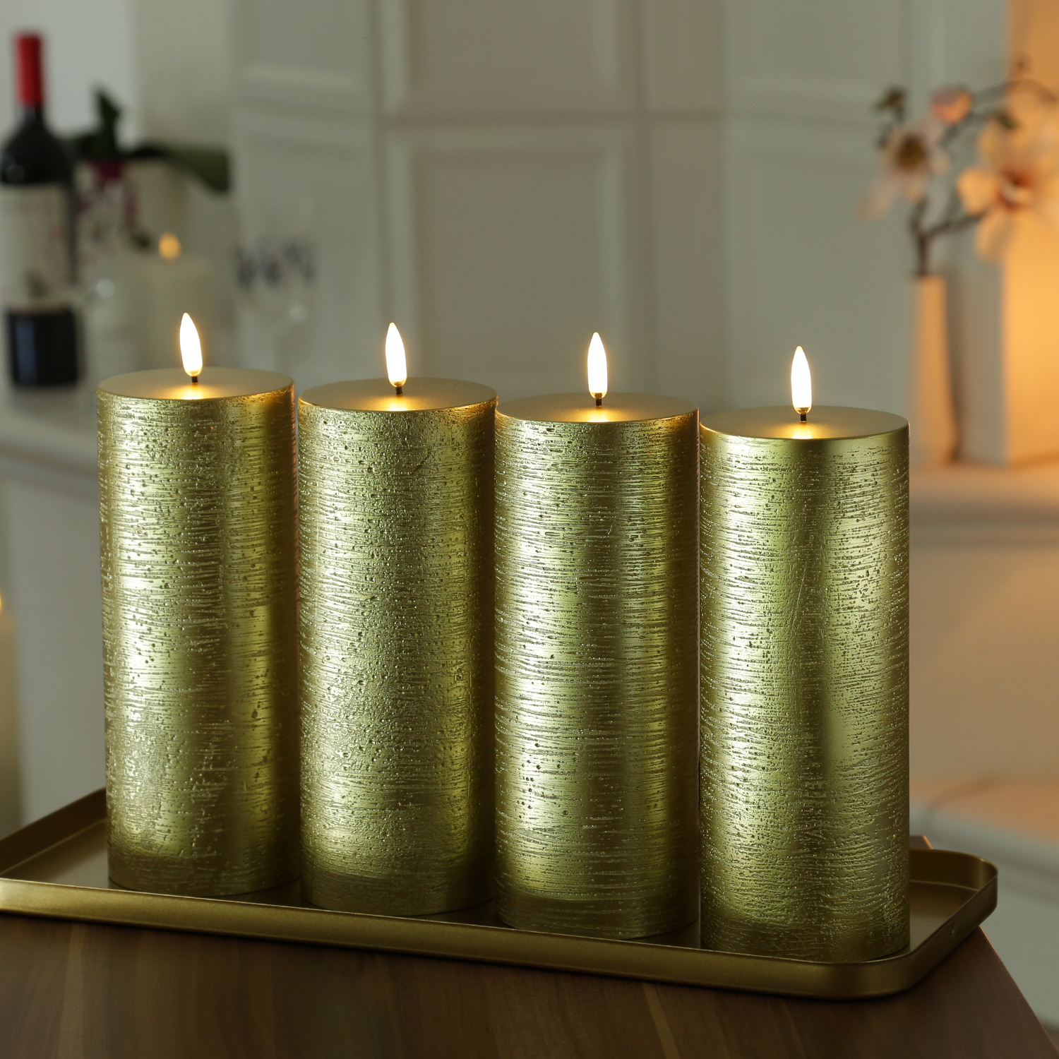 LED Kerzenset PIA - Rustik-Optik - H: 20cm - inkl. Batterien und Fernbedienung - gold - 4er Set LED Kerzenset PIA - Rustik-Optik - H: 20cm - inkl. Batterien und Fernbedienung - gold - 4er Set