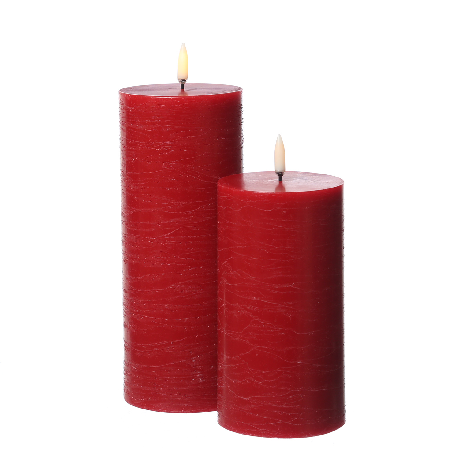 LED Kerze PIA - Rustik-Optik - Echtwachs - H: 20cm - D: 7,8cm - Timer - bis zu 1000 Std. - rot