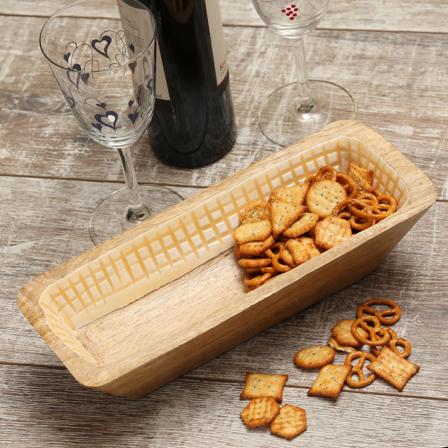 Dekoschale - rechteckig - Mangoholz - L: 30cm - H: 8cm - natur, terracotta Dekoschale - rechteckig - Mangoholz - L: 30cm - H: 8cm - natur, terracotta