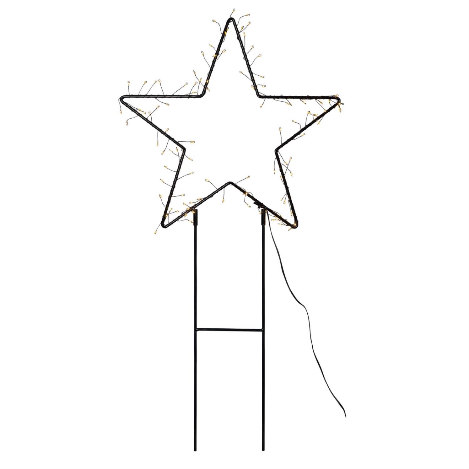 B-Ware LED Gartenstecker Stern - stehend - H: 80cm - 100 warmweiße LED - inkl. Kabel - für Außen - schwarz