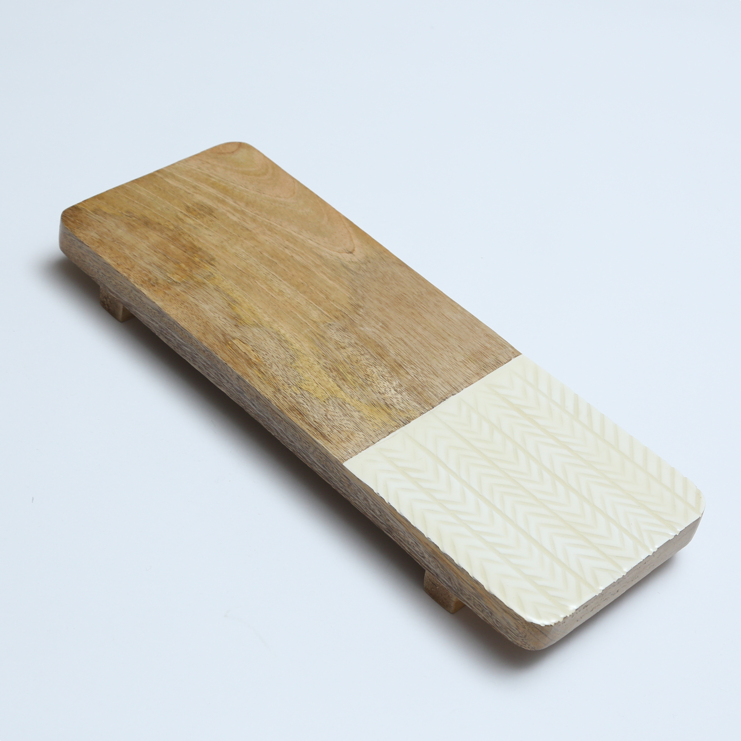 Holztablett - Serviertablett - Dekotablett - rechteckig - Mangoholz - L: 40cm B: 15cm - natur, weiß