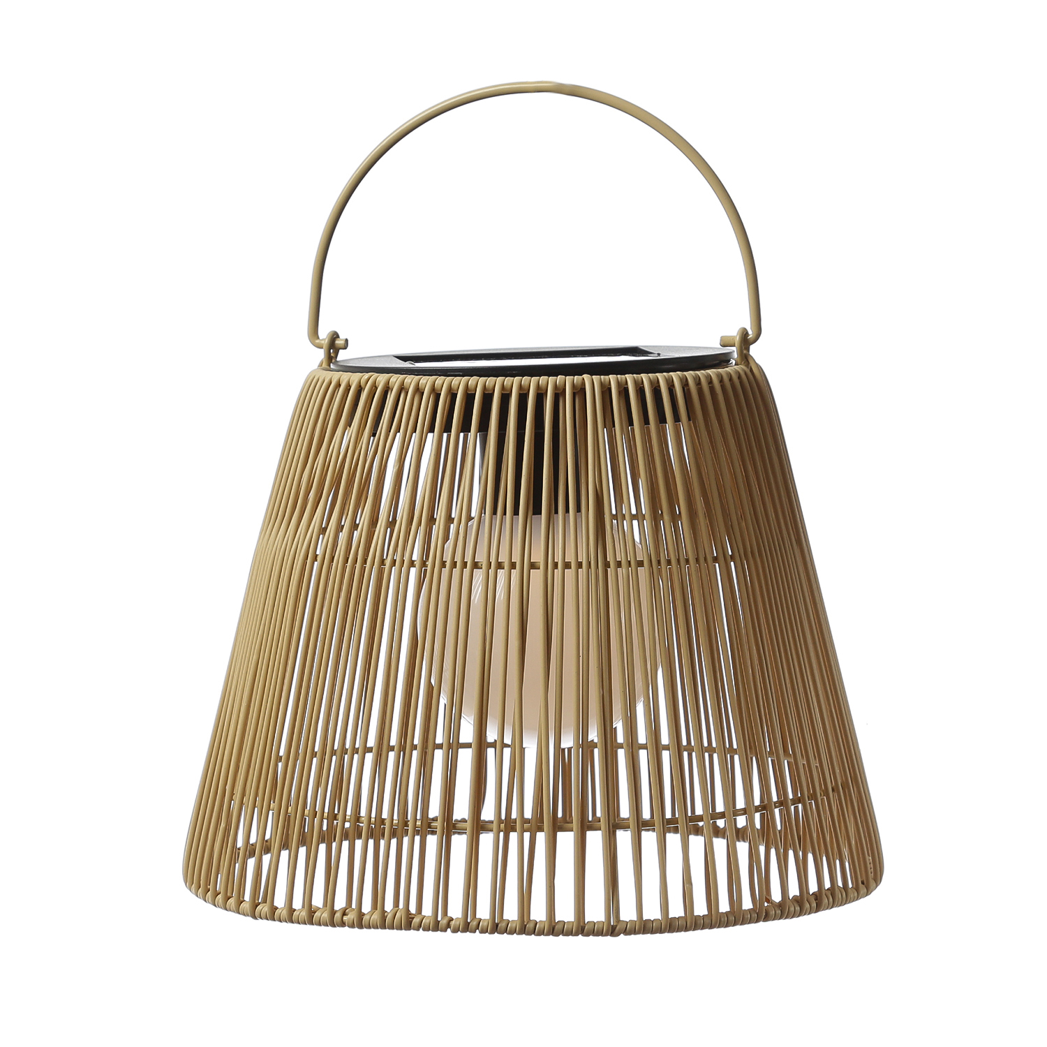 LED Solar Laterne-Haengeleuchte - Rattanoptik  - warmweisse LED - H- 22cm - Lichtsensor - natur