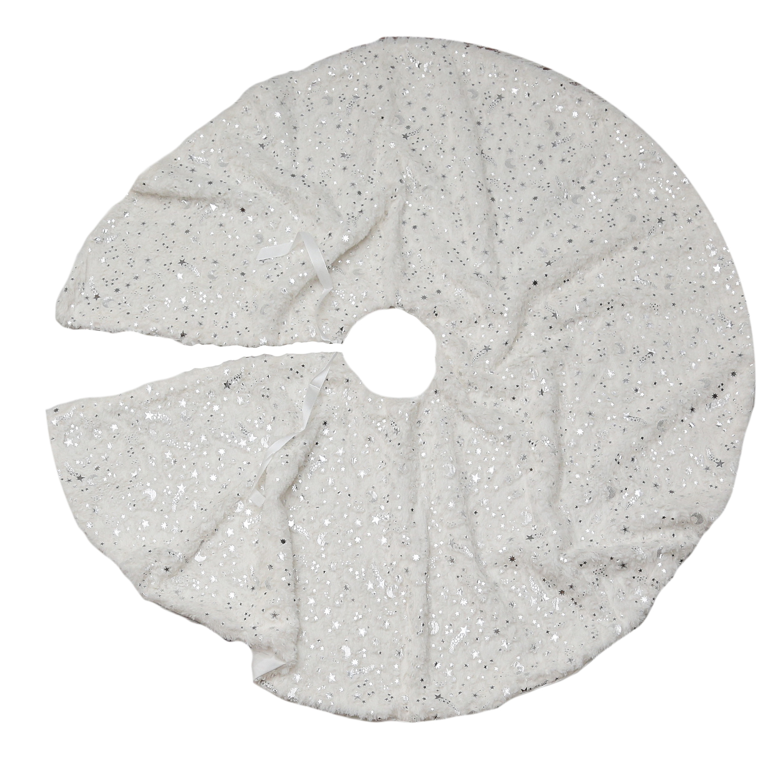 Weihnachtsbaumdecke Mond und Sterne - Baumteppich - Polyester - D: 90cm - rund - weiß, silber Weihnachtsbaumdecke Mond und Sterne - Baumteppich - Polyester - D: 90cm - rund - weiß, silber