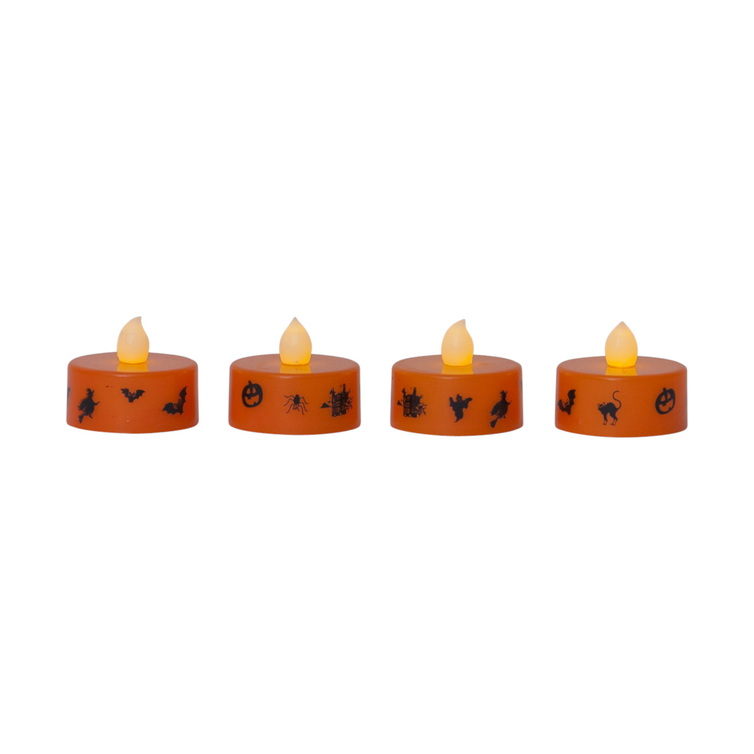 LED Teelichter Halloween - gelbe Flamme - H: 3cm - D: 4cm - Batteriebetrieb - orange - 4er Set LED Teelichter Halloween - gelbe Flamme - H: 3cm - D: 4cm - Batteriebetrieb - orange - 4er Set