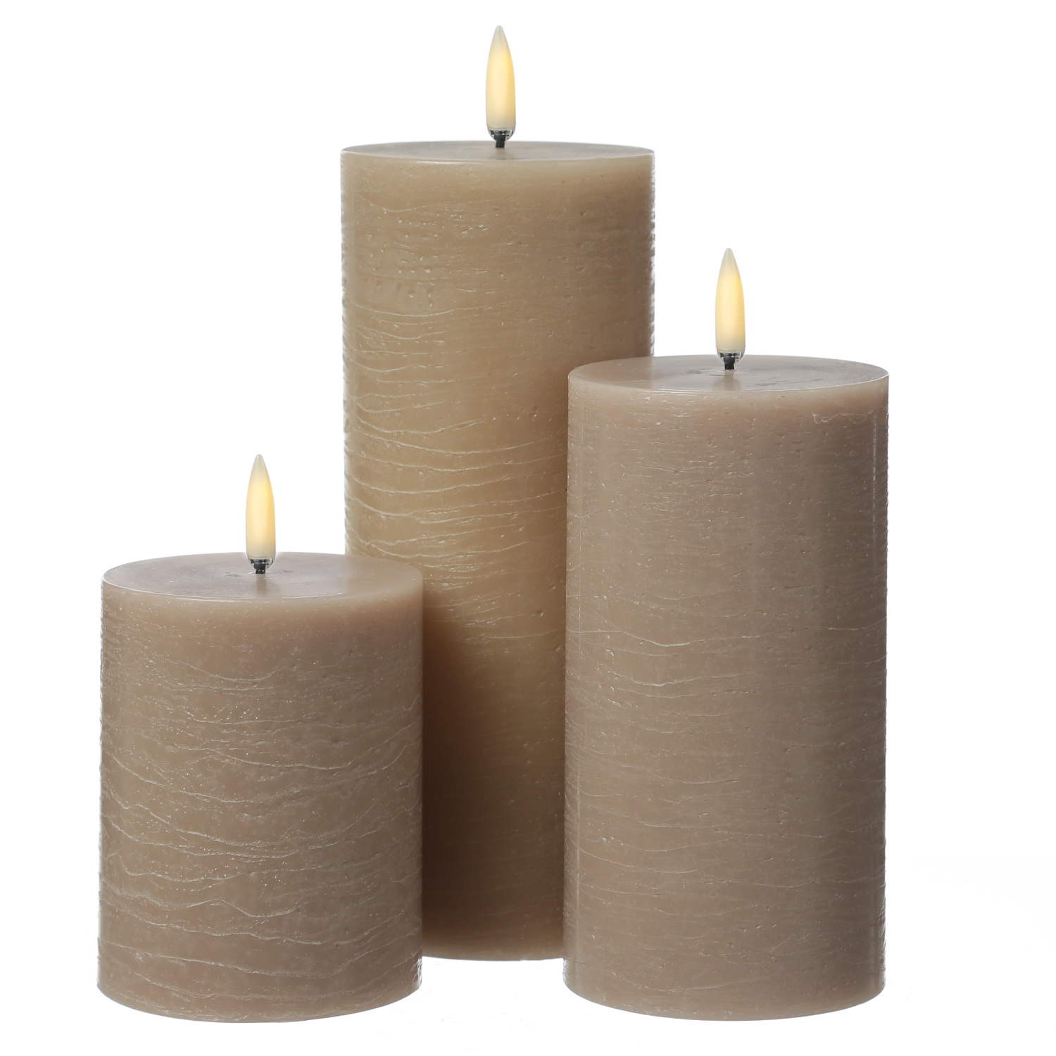 LED Kerze PIA - Rustik-Optik - Echtwachs - H: 10cm - D: 7,8cm - Timer - bis zu 1000 Std. - beige