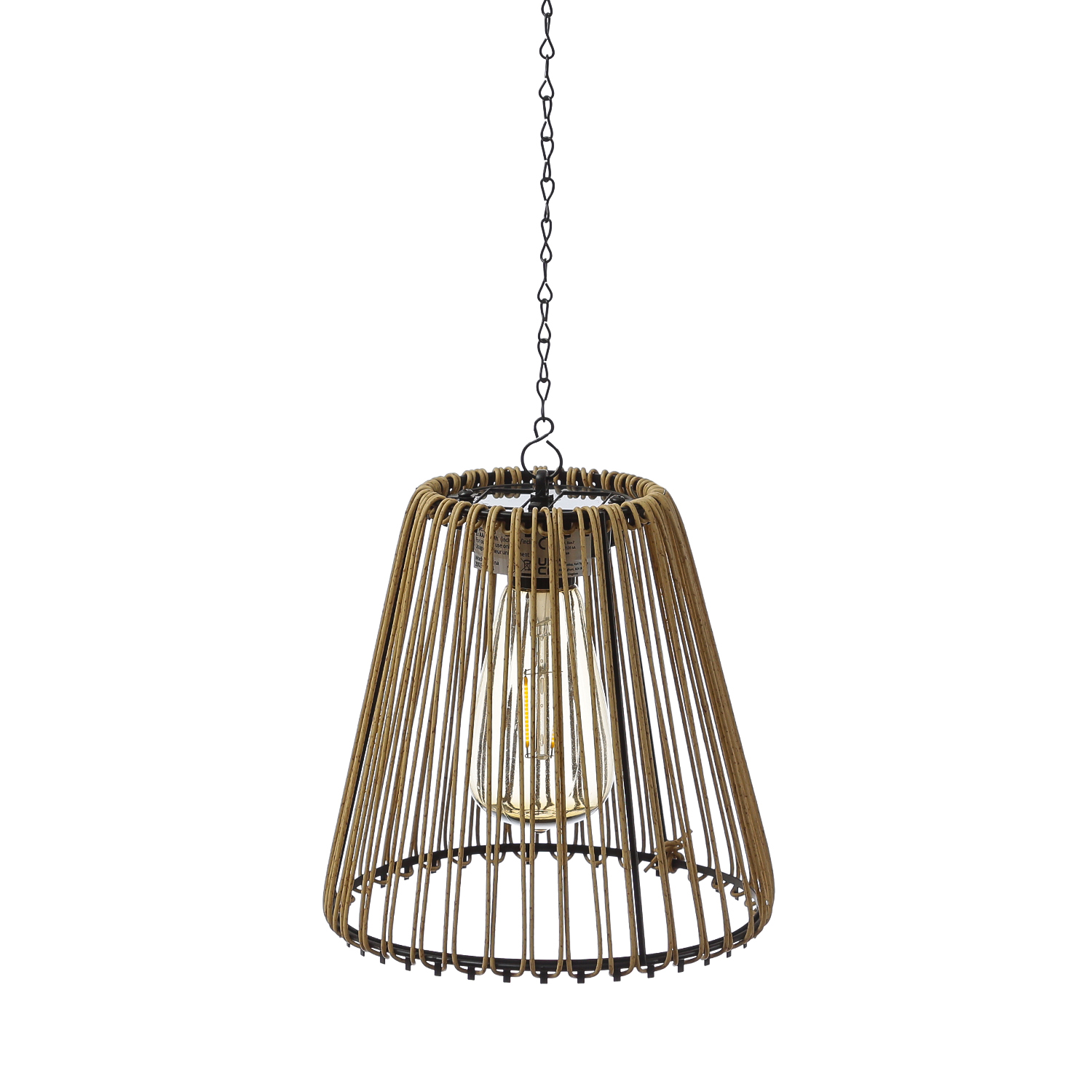 LED Solar Hängeleuchte - Kunststoffseil - 1 warmweiße LED - H: 18cm - Lichtsensor - naturfarben