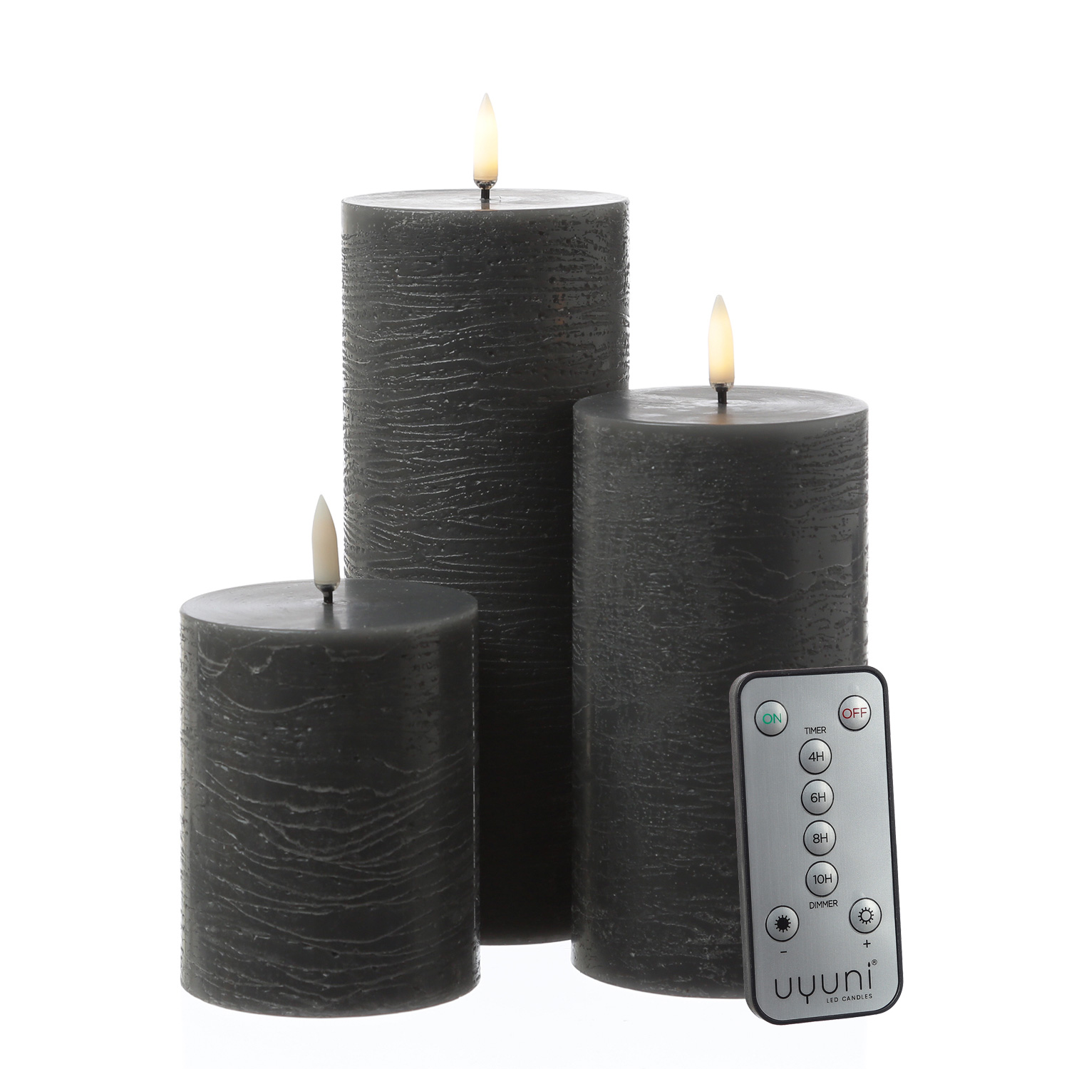 LED Kerzenset PIA - Rustik-Optik - 3 Größen - inkl. Batterien und Fernbedienung - grau - 3er Set LED Kerzenset PIA - Rustik-Optik - 3 Größen - inkl. Batterien und Fernbedienung - grau - 3er Set