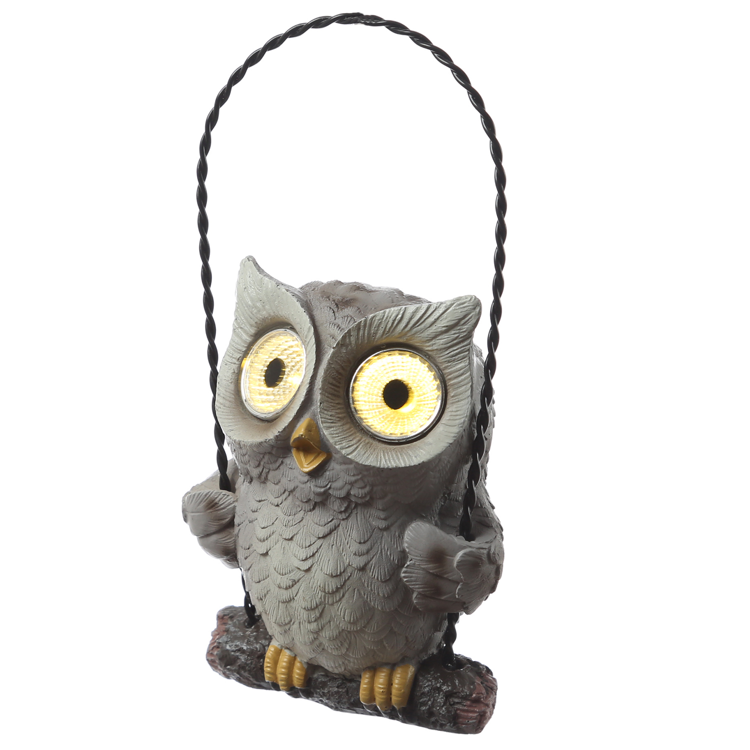 LED Solar Eule auf Schaukel - Gartenfigur mit leuchtenden Augen - H: 19cm - Lichtsensor