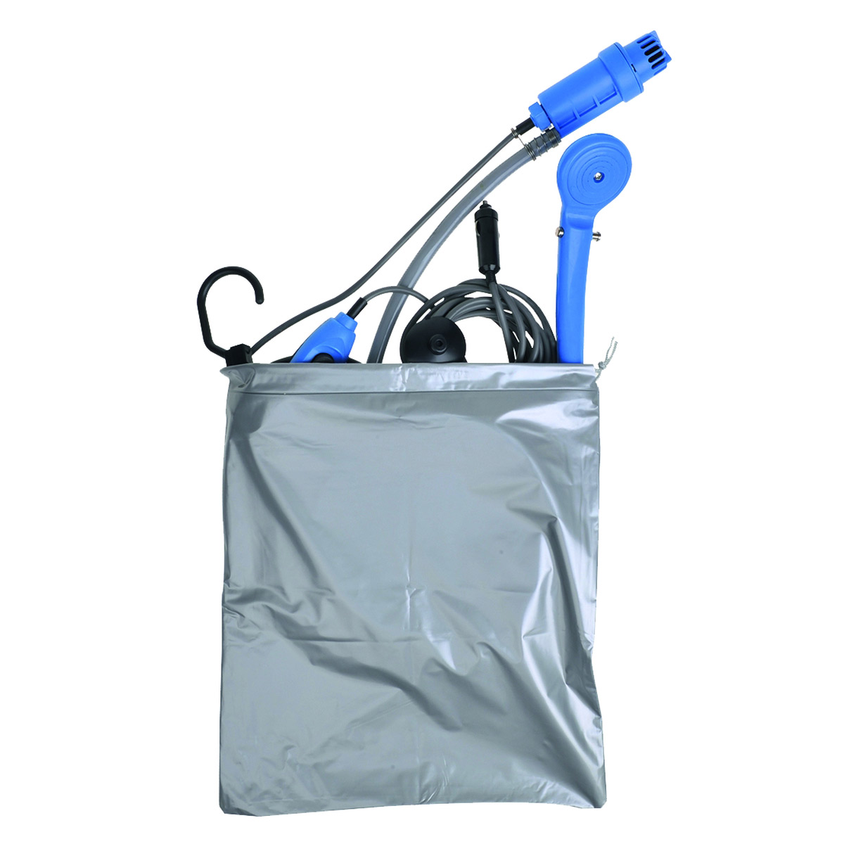 Reisedusche AQUAFRESH - 12V Tauchpumpe - 2m Schlauch - Brausekopf - Für 12V KFZ Anschluss