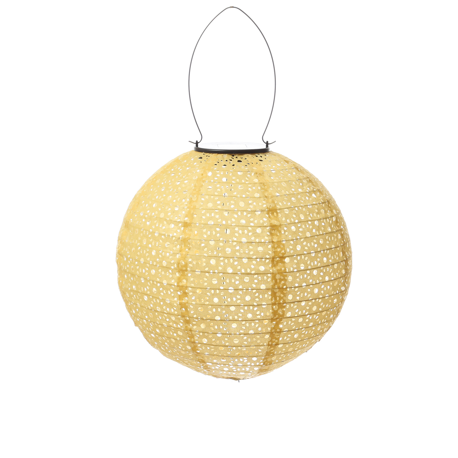 LED Solar Lampion - mit Blumenmuster - H: 25cm D: 25cm - Lichtsensor - gelb - 2er Set