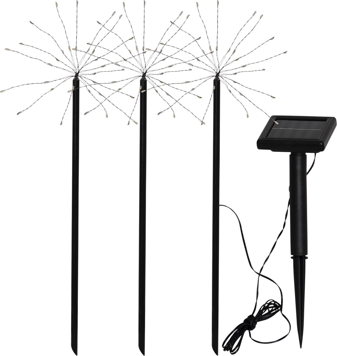 LED Solar "Feuerwerk" - 3 schwarze Spieße mit je 30 warmweißen LED - H: 40cm - Dämerungssensor LED Solar "Feuerwerk" - 3 schwarze Spieße mit je 30 warmweißen LED - H: 40cm - Dämerungssensor