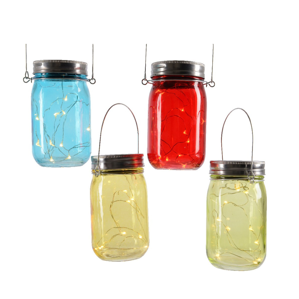 LED Solarglas - LED Drahtlichterkette - Lichtsensor - Aufhänger - H:14cm - D: 8cm - gelb LED Solarglas - LED Drahtlichterkette - Lichtsensor - Aufhänger - H:14cm - D: 8cm - gelb