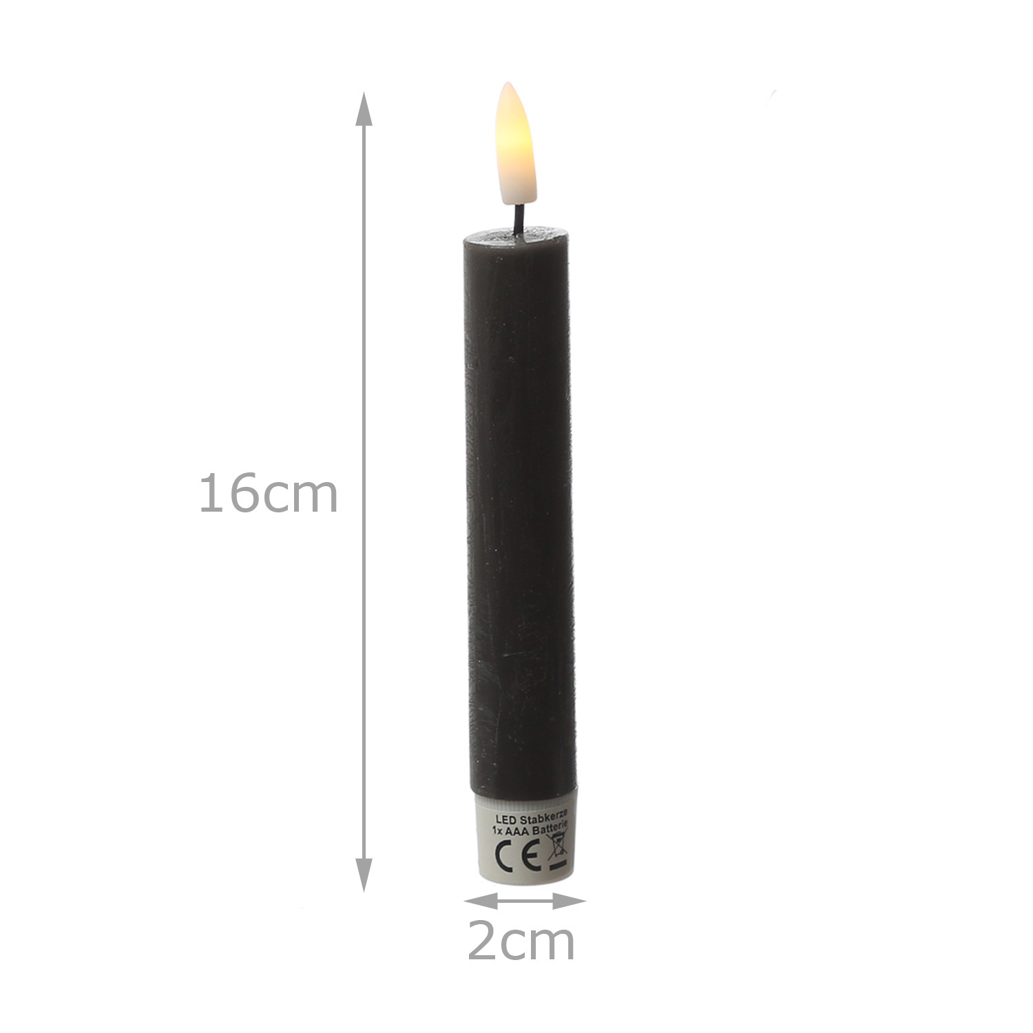 LED Stabkerzen LINA - Rustik-Optik - Echtwachs - 3D Flamme - H: 16cm - Timer - schwarz - 2er Set