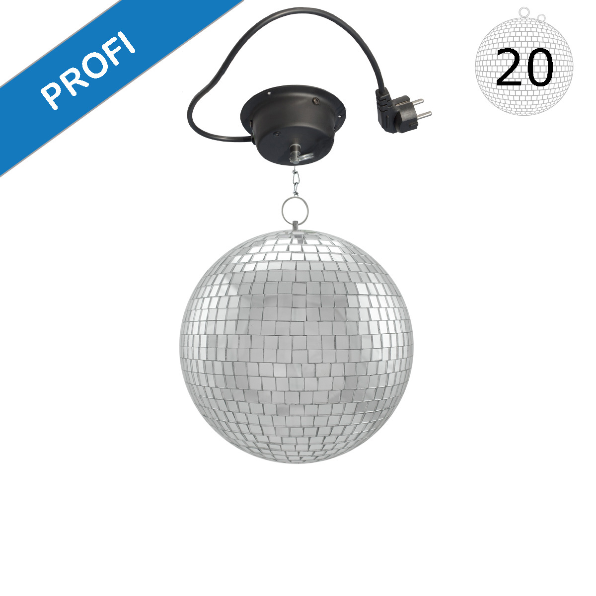 Spiegelkugel Set 20cm Kugel PROFI + Motor MBM-203 mit 30cm Knotenkette Spiegelkugel Set 20cm Kugel PROFI + Motor MBM-203 mit 30cm Knotenkette