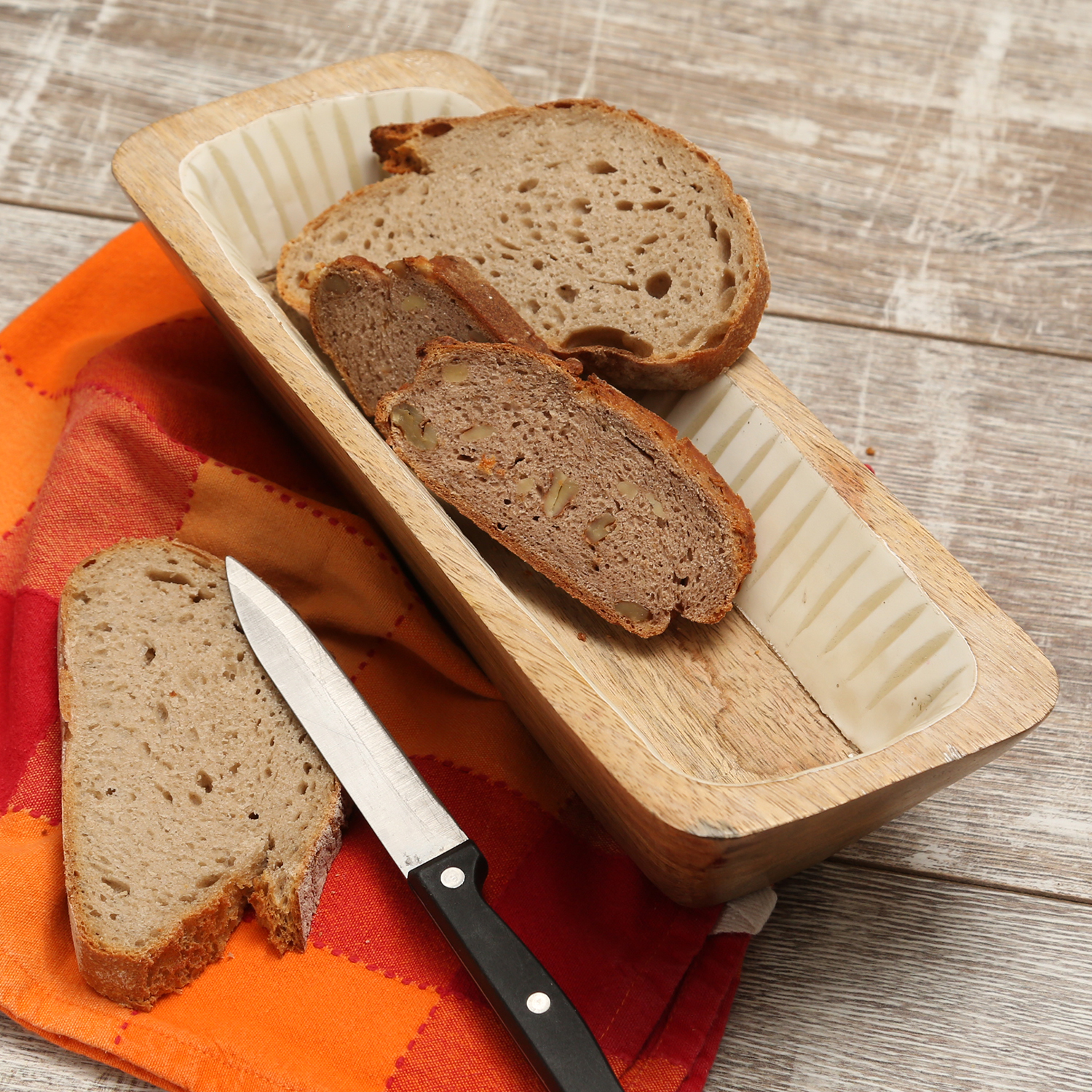 Dekoschale - rechteckig - Mangoholz - L: 30cm - H: 8cm - natur, weiß Dekoschale - rechteckig - Mangoholz - L: 30cm - H: 8cm - natur, weiß
