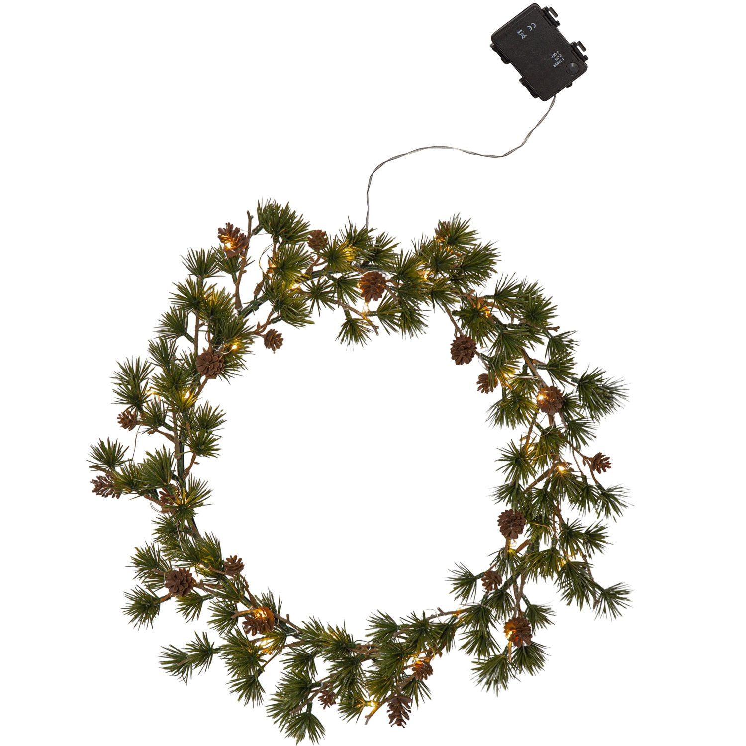 LED-Tannenkranz Mit Schnee – 50 Cm, 40 LEDs, Timer, Batteriebetrieben